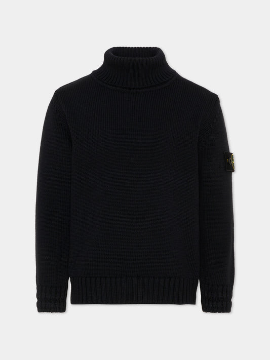 Dolcevita nero per bambino con patch logo,Stone Island Junior,L2S16 5100018 S01A2 V0029