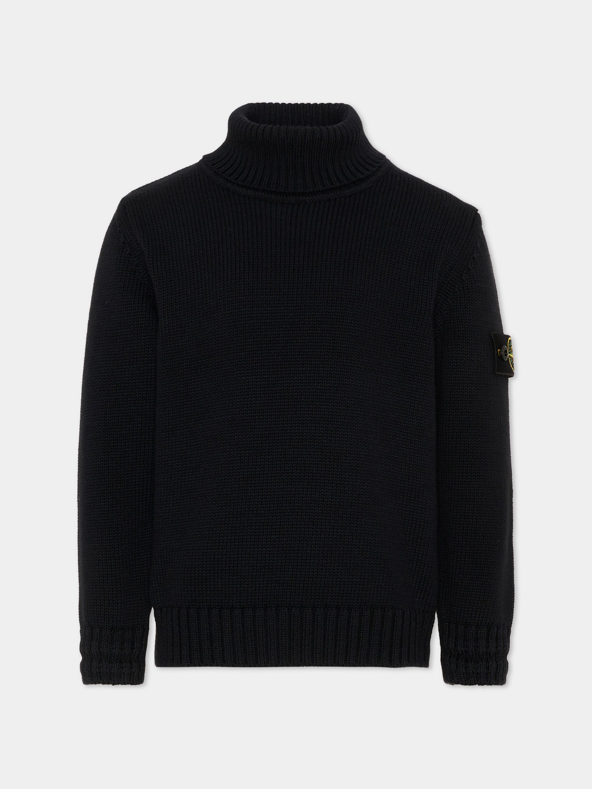 Dolcevita nero per bambino con patch logo,Stone Island Junior,L2S16 5100018 S01A2 V0029