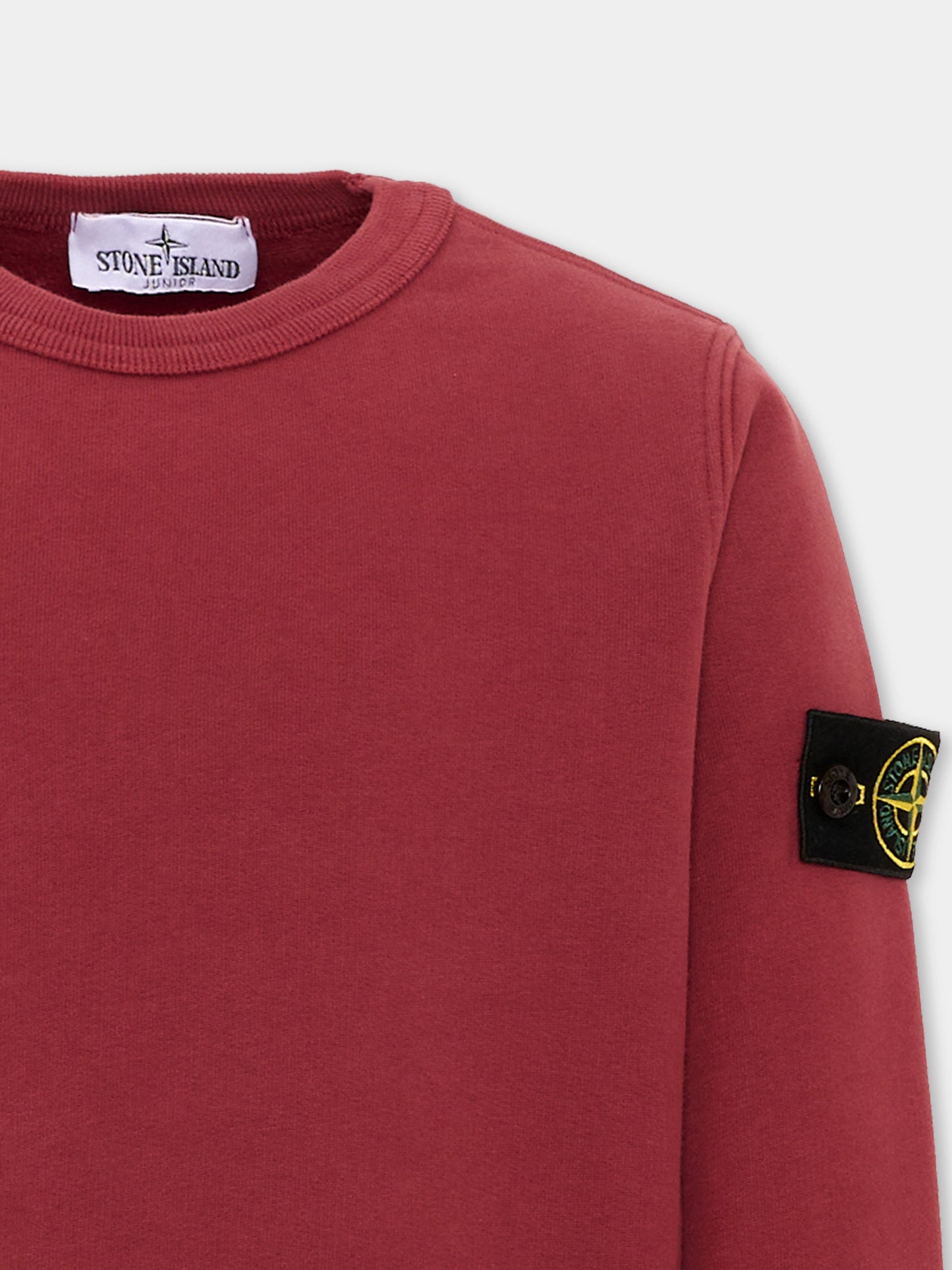 Felpa rossa per bambino con logo patch,Stone Island Junior,L2S16 6100001 S0A20 V0014