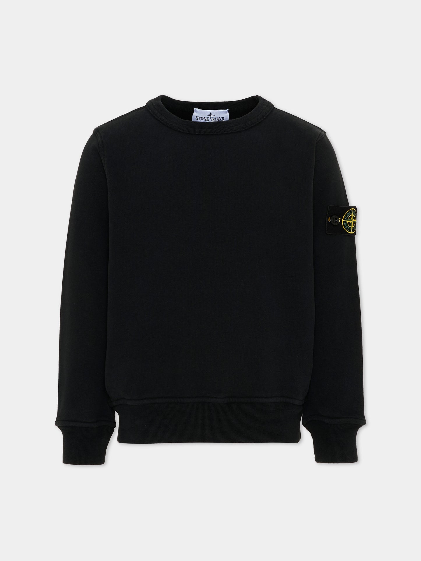 Felpa nera per bambino con logo patch,Stone Island Junior,L2S16 6100001 S0A20 V0029