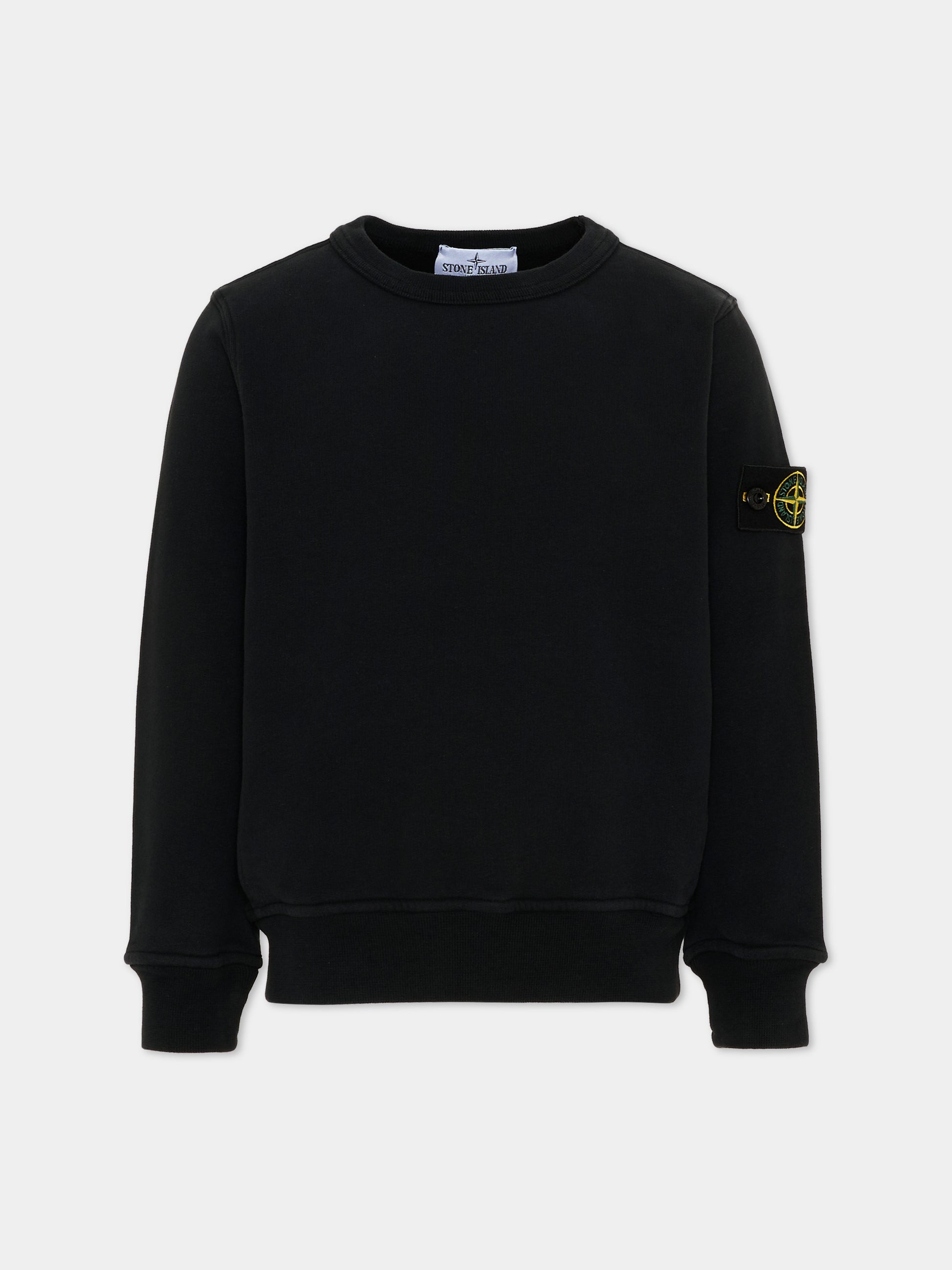 Felpa nera per bambino con logo patch,Stone Island Junior,L2S16 6100001 S0A20 V0029