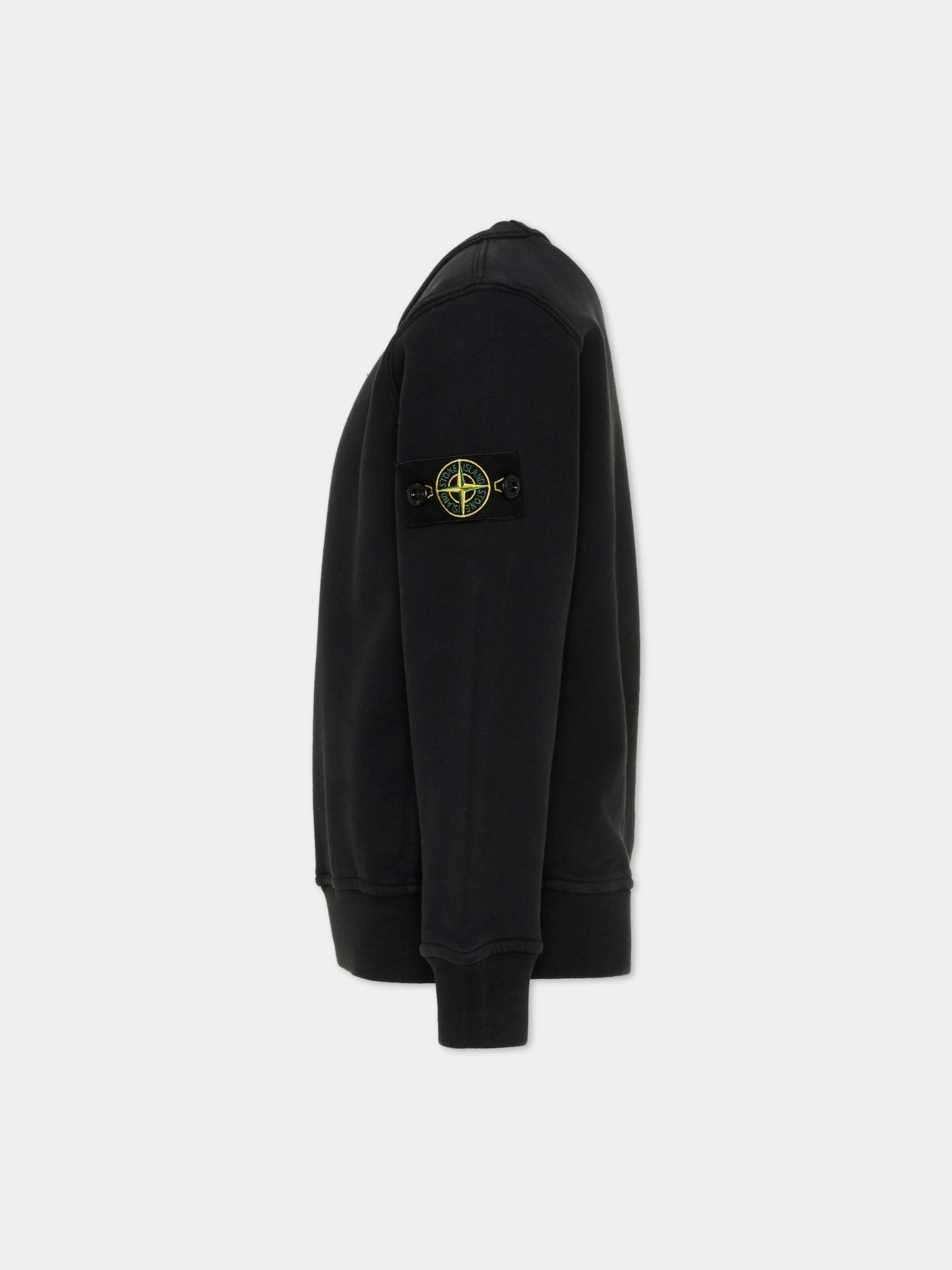Felpa nera per bambino con logo patch,Stone Island Junior,L2S16 6100001 S0A20 V0029