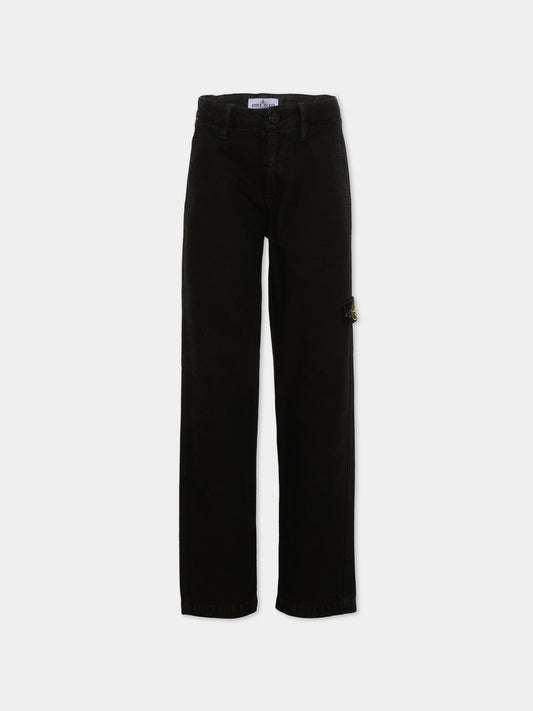 Pantaloni nero per bambino con patch logo,Stone Island Junior,L2S16 3100002 S0104 V0129