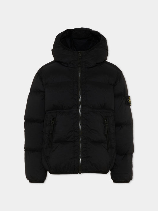 Piumino nero per bambino con patch logo,Stone Island Junior,L2S16 4100004 S0028 V0029