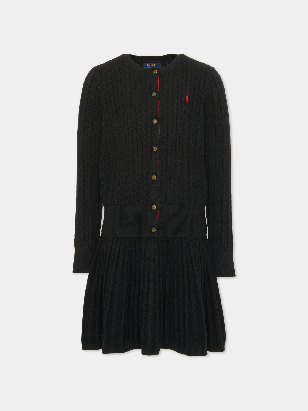 Completo nero in maglia per bambina con logo,Ralph Lauren Kids,B28257001