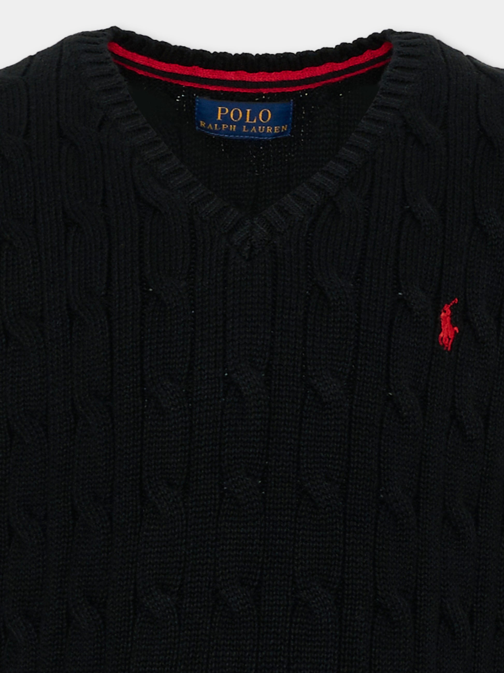 Maglie gilet nero per bambini con Pony,Ralph Lauren Kids,702300027