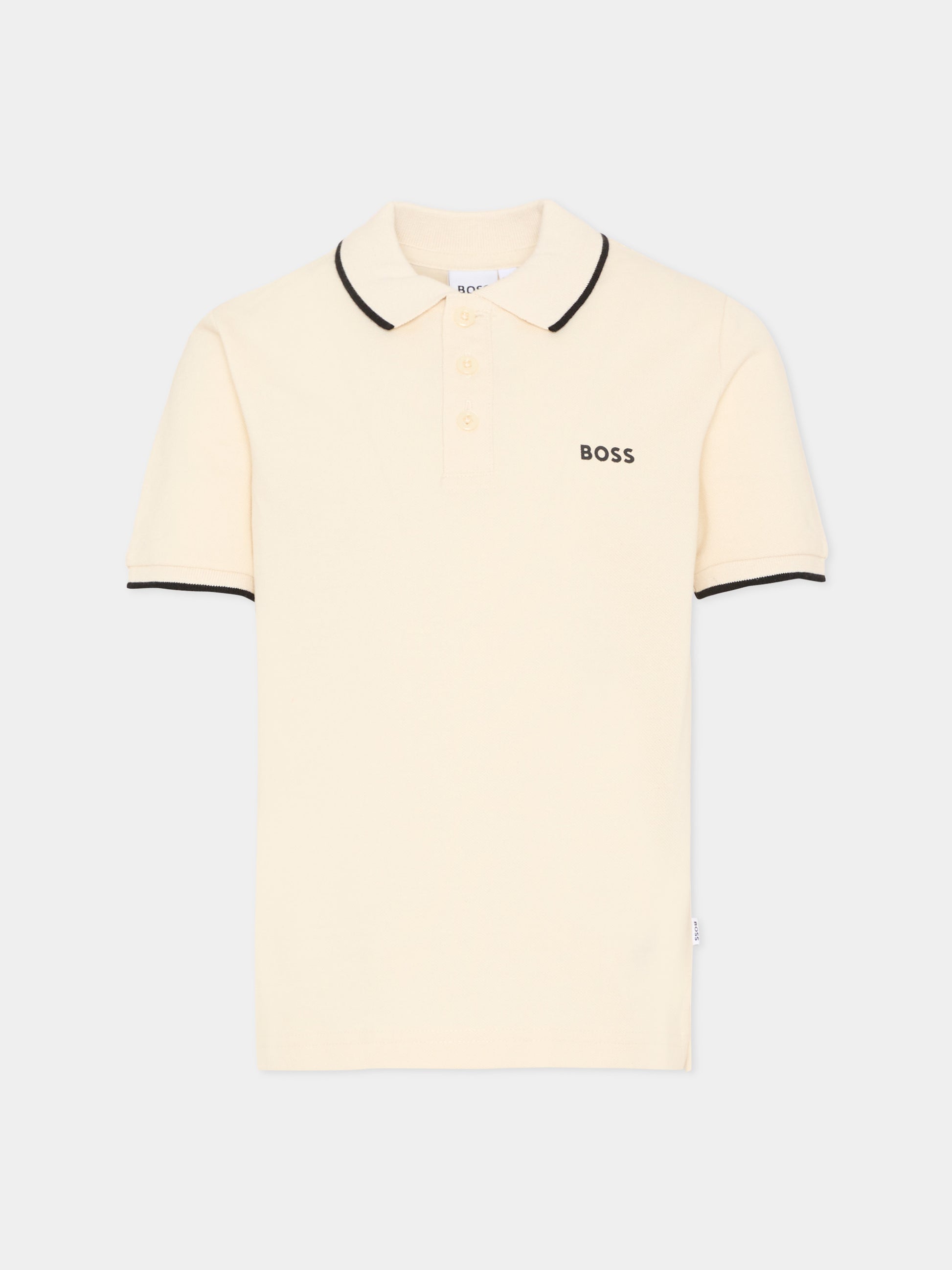Polo beige per bambino con profili scuri,Boss,J52011 21C