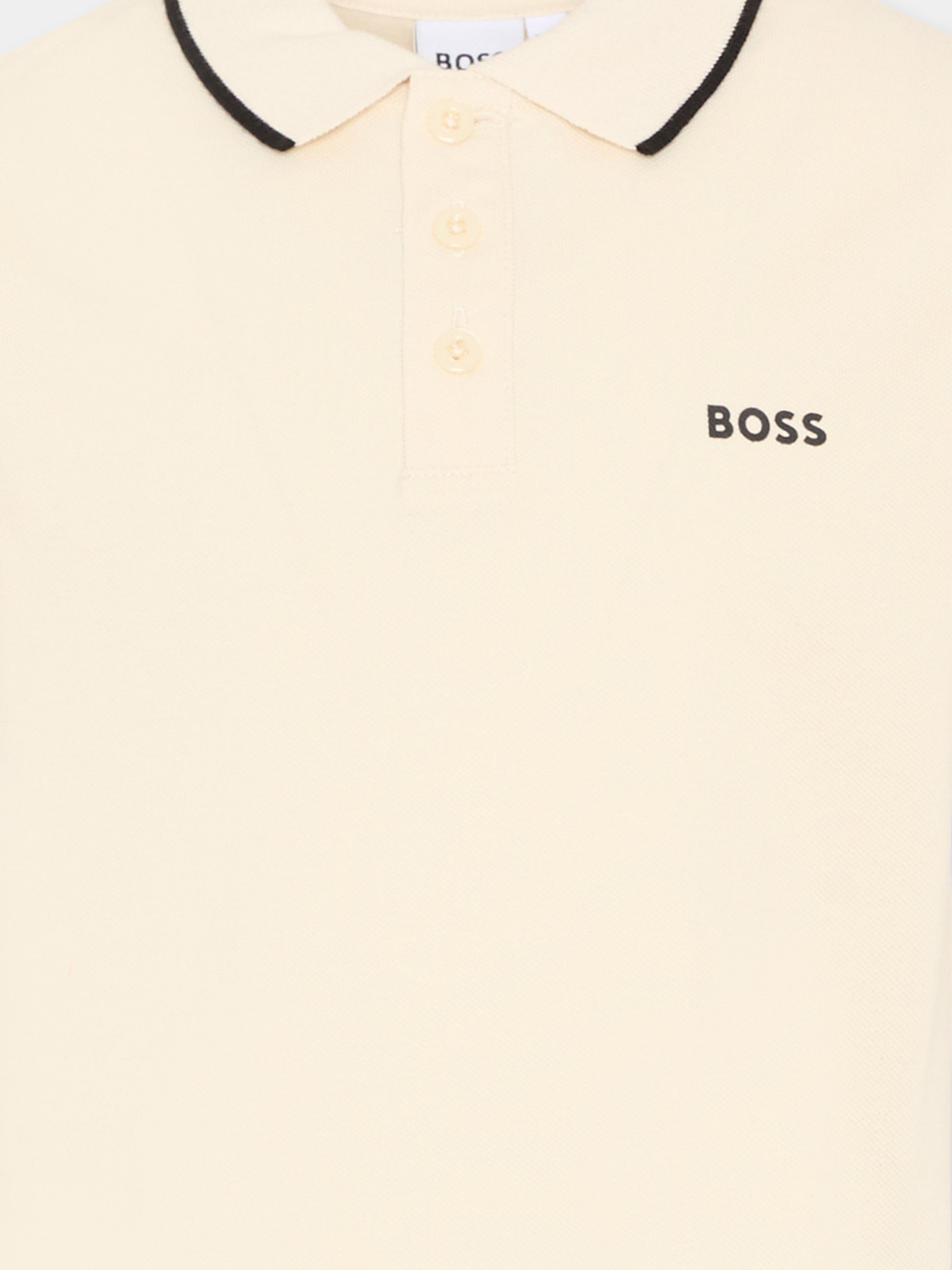 Polo beige per bambino con profili scuri,Boss,J52011 21C