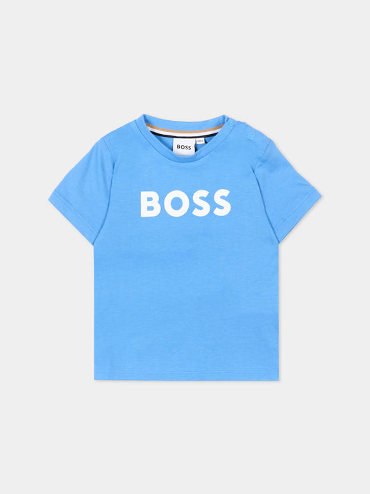T-Shirt blu per neonato con logo,Boss,J52105 84B