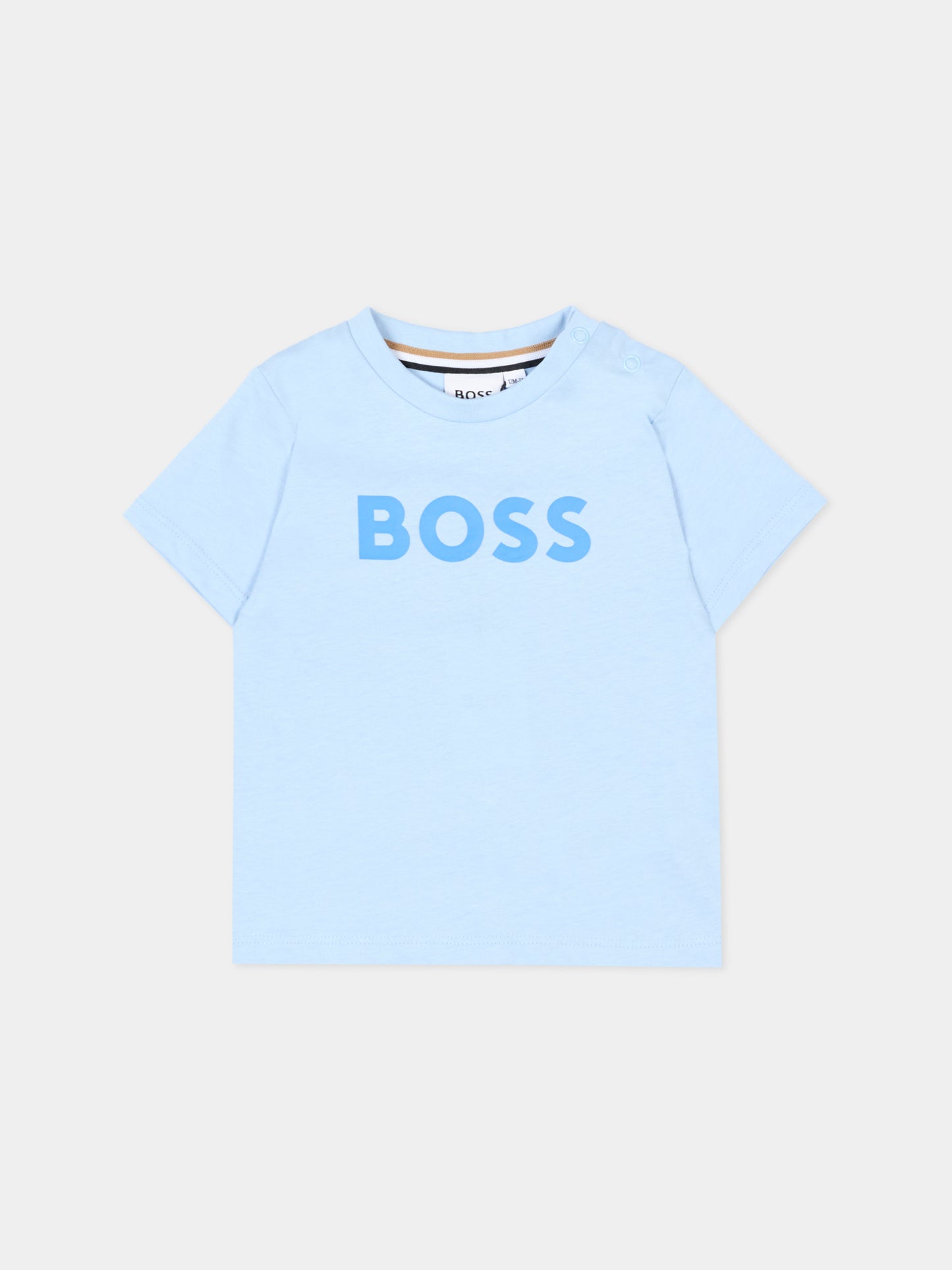 T-Shirt azzurra per neonato con logo,Boss,J52105 887