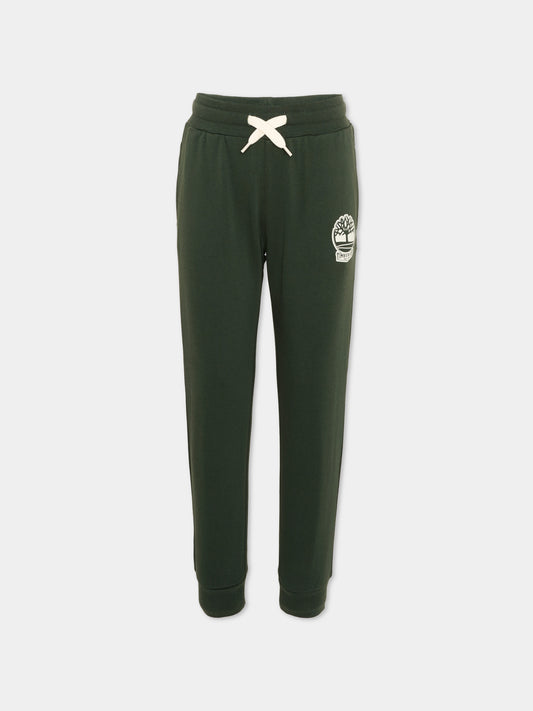 Pantaloni sportivi verdi per bambino con logo,Timberland,T60461 72A