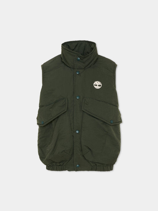 Gilet verde per bambino con Tree Logo,Timberland,T60480 72A