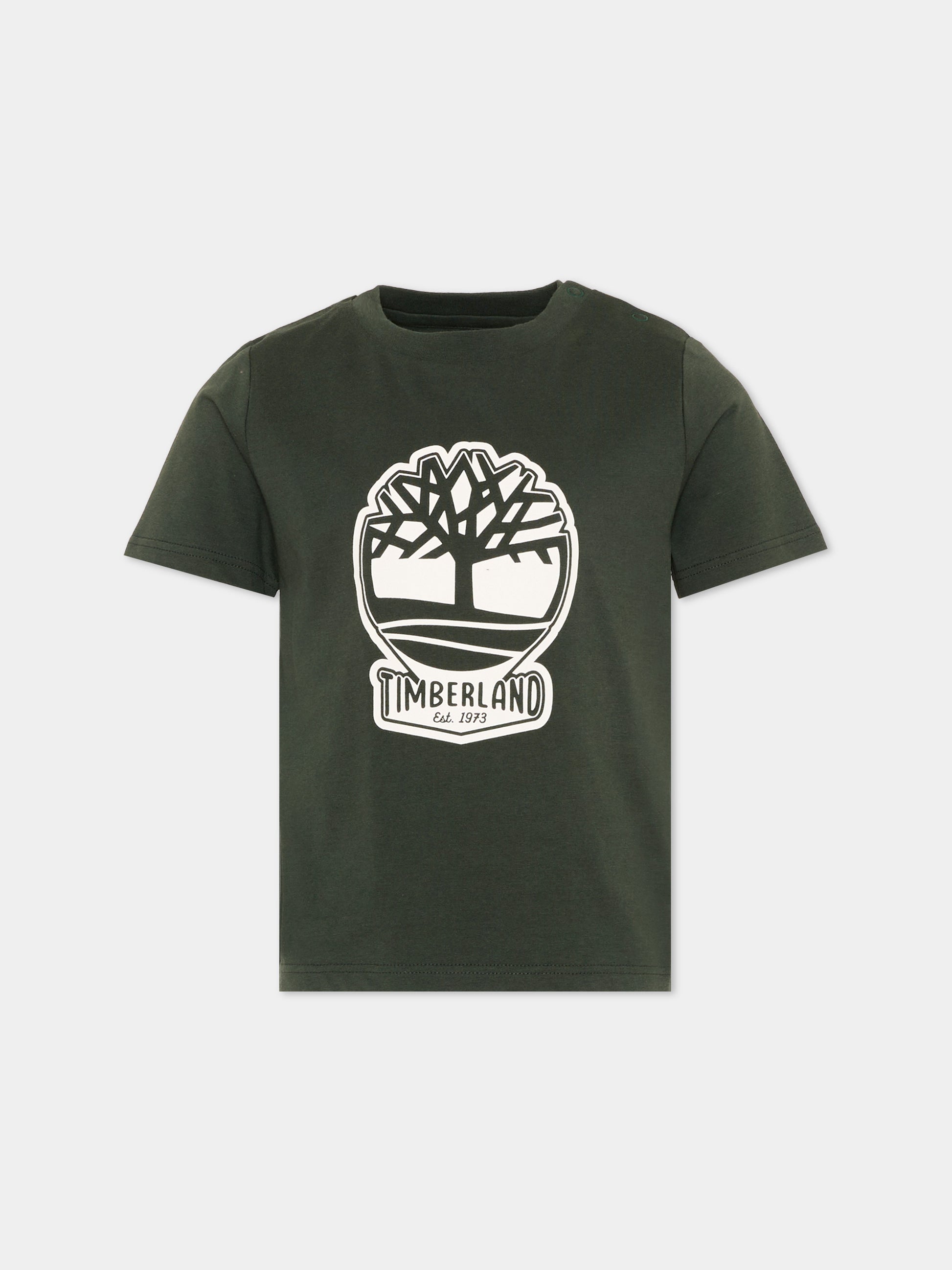 T-shirt verde per bambino con logo,Timberland,T60506 72A