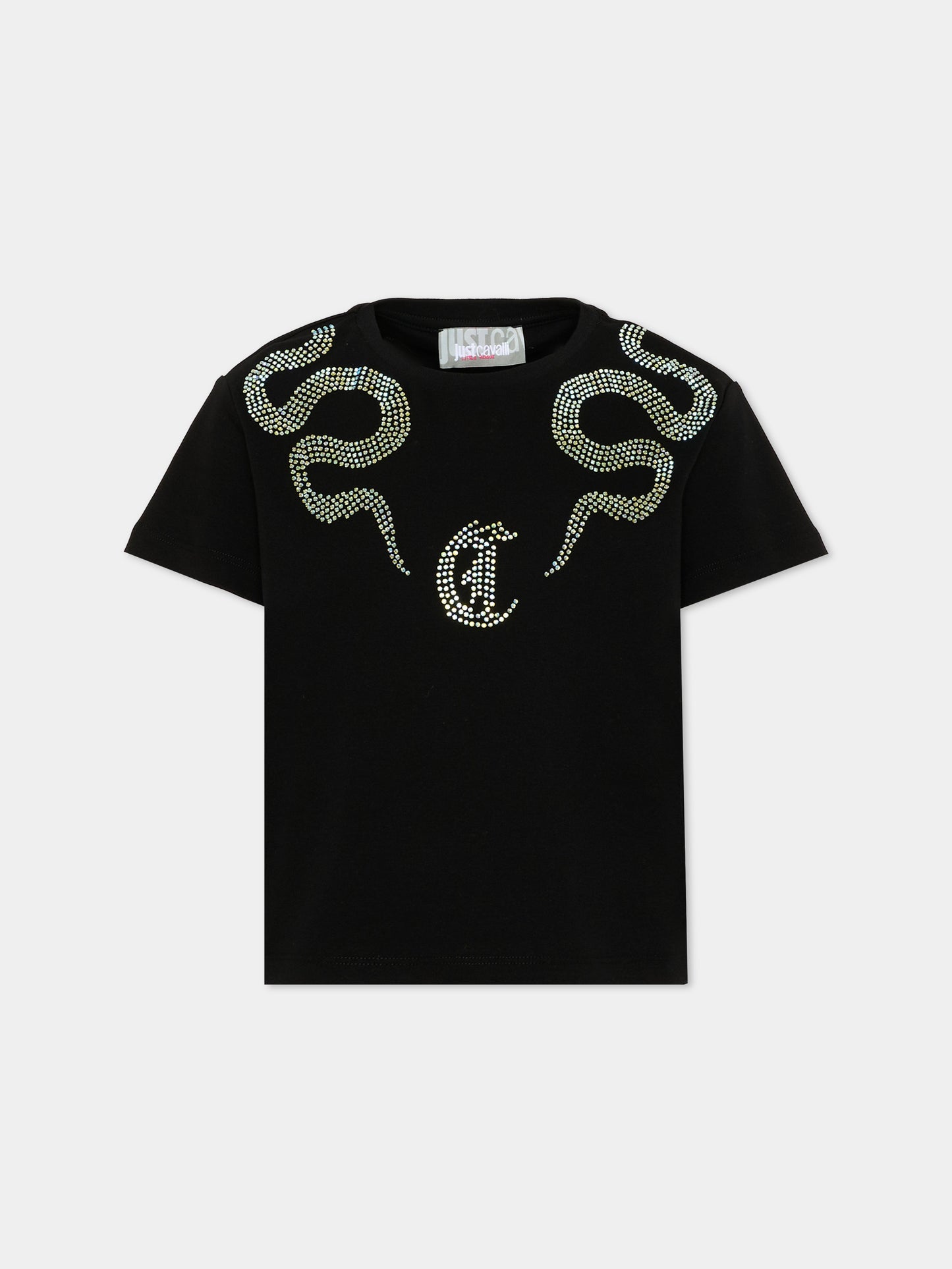 T-shirt nera per bambina con logo,Just Cavalli Kids,JGA26044TS BLACK BLACK