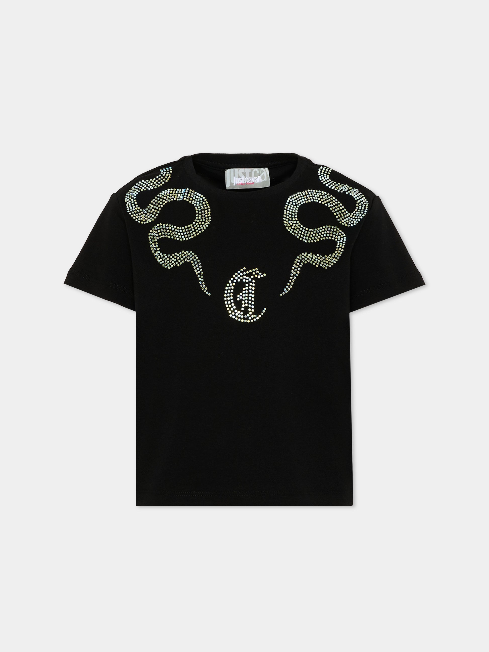 T-shirt nera per bambina con logo,Just Cavalli Kids,JGA26044TS BLACK BLACK