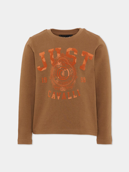T-shirt a manica lunga marrone per bambino con stampa,Just Cavalli Kids,JBA26033TS BROWN BROWN