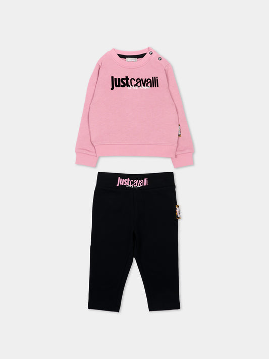 Completo sportivo rosa per neonata logo,Just Cavalli Kids,JIA26021CF PINK/BLACK PINK