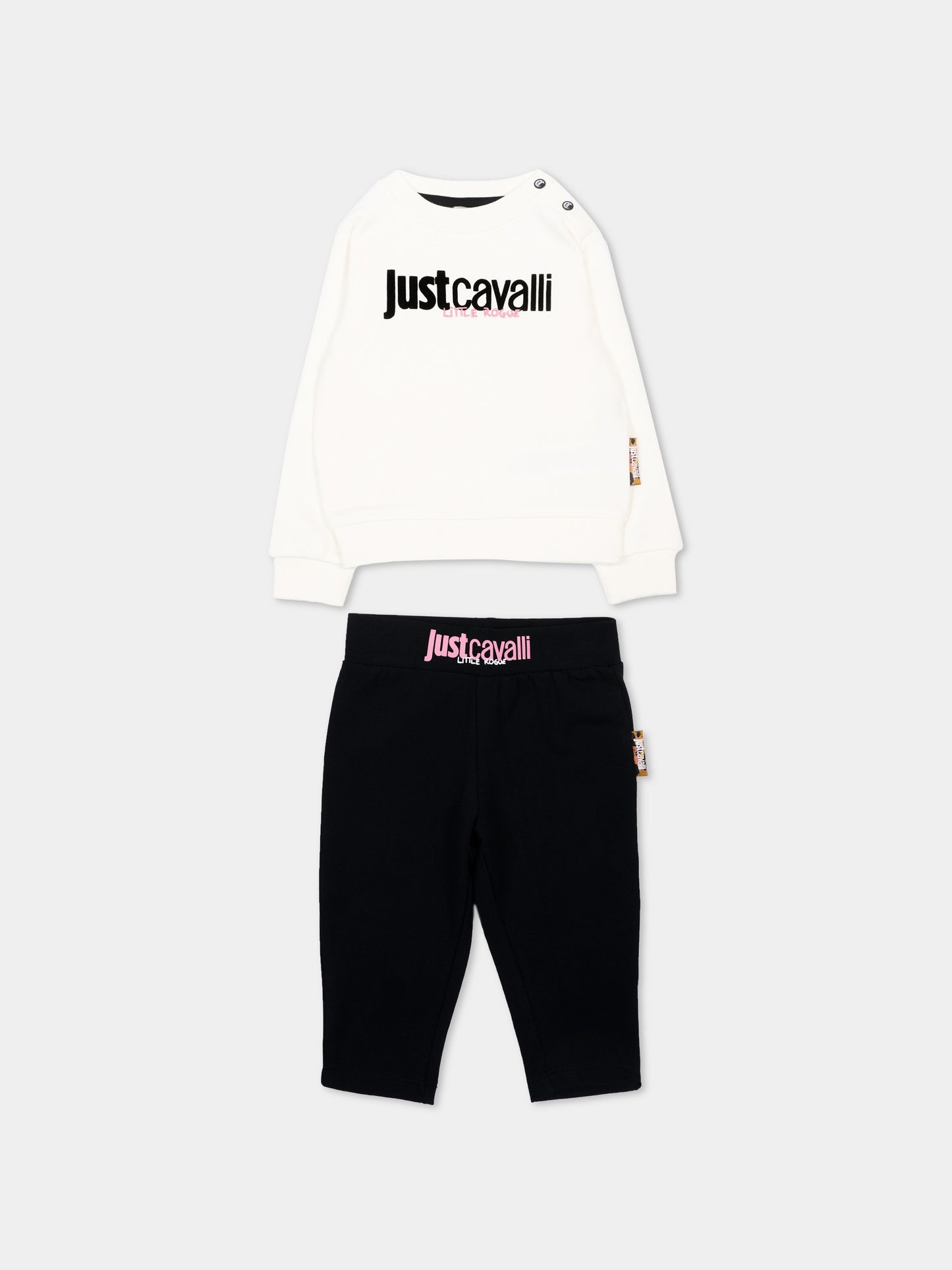 Completo sportivo bianco per neonata con logo,Just Cavalli Kids,JIA26021CF MARSHM/BLK MARSHMALLOW