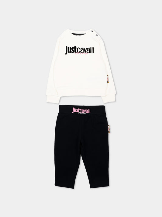 Completo sportivo bianco per neonata con logo,Just Cavalli Kids,JIA26021CF MARSHM/BLK MARSHMALLOW