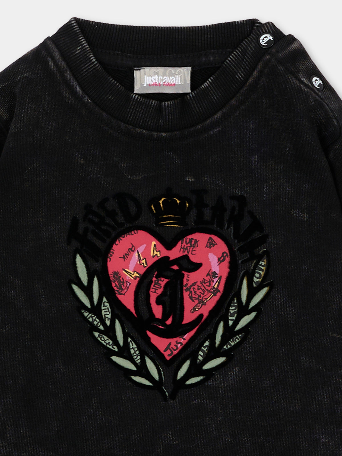 Felpa nera per neonata con stampa,Just Cavalli Kids,JIA26085FE BLACK BLACK