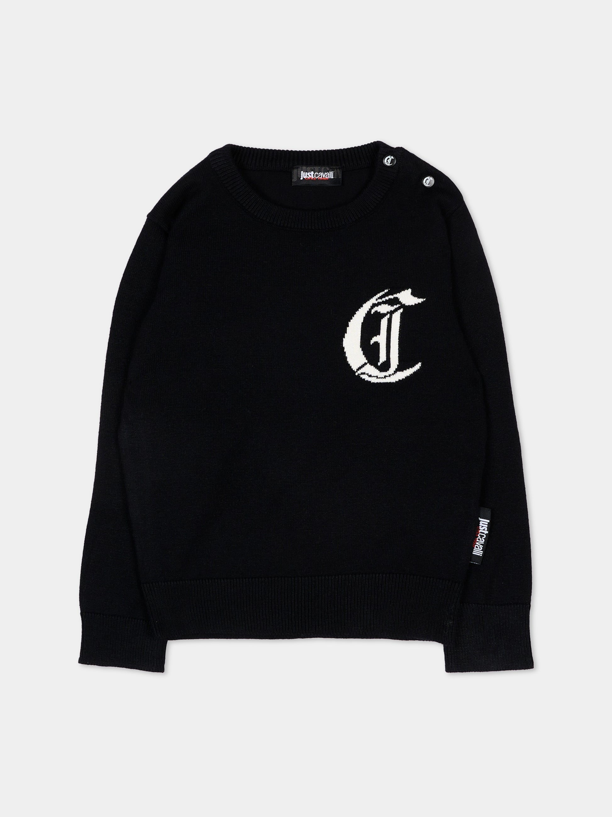 Maglione nero per neonato con logo,Just Cavalli Kids,JIA26002MA BLACK BLACK