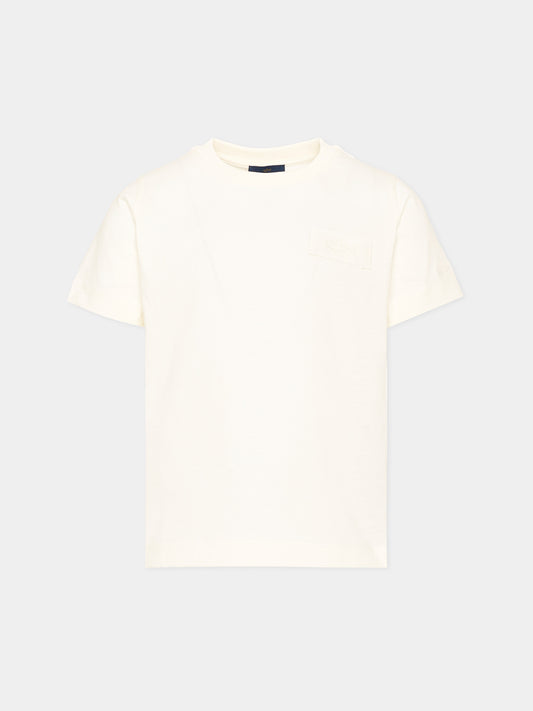 T-shirt avorio per bambino con logo,Paul & Shark Junior,WMM00E LAA01 10057