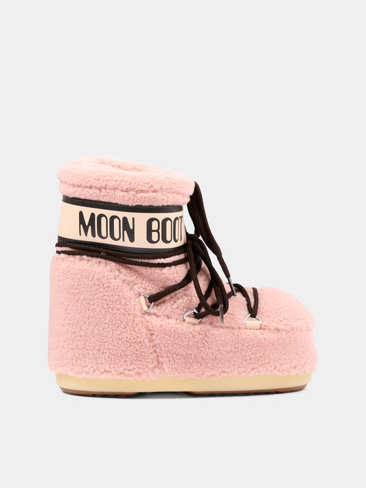 Stivali neve rosa per bambina con logo,Moon Boot,80D1409700 J001