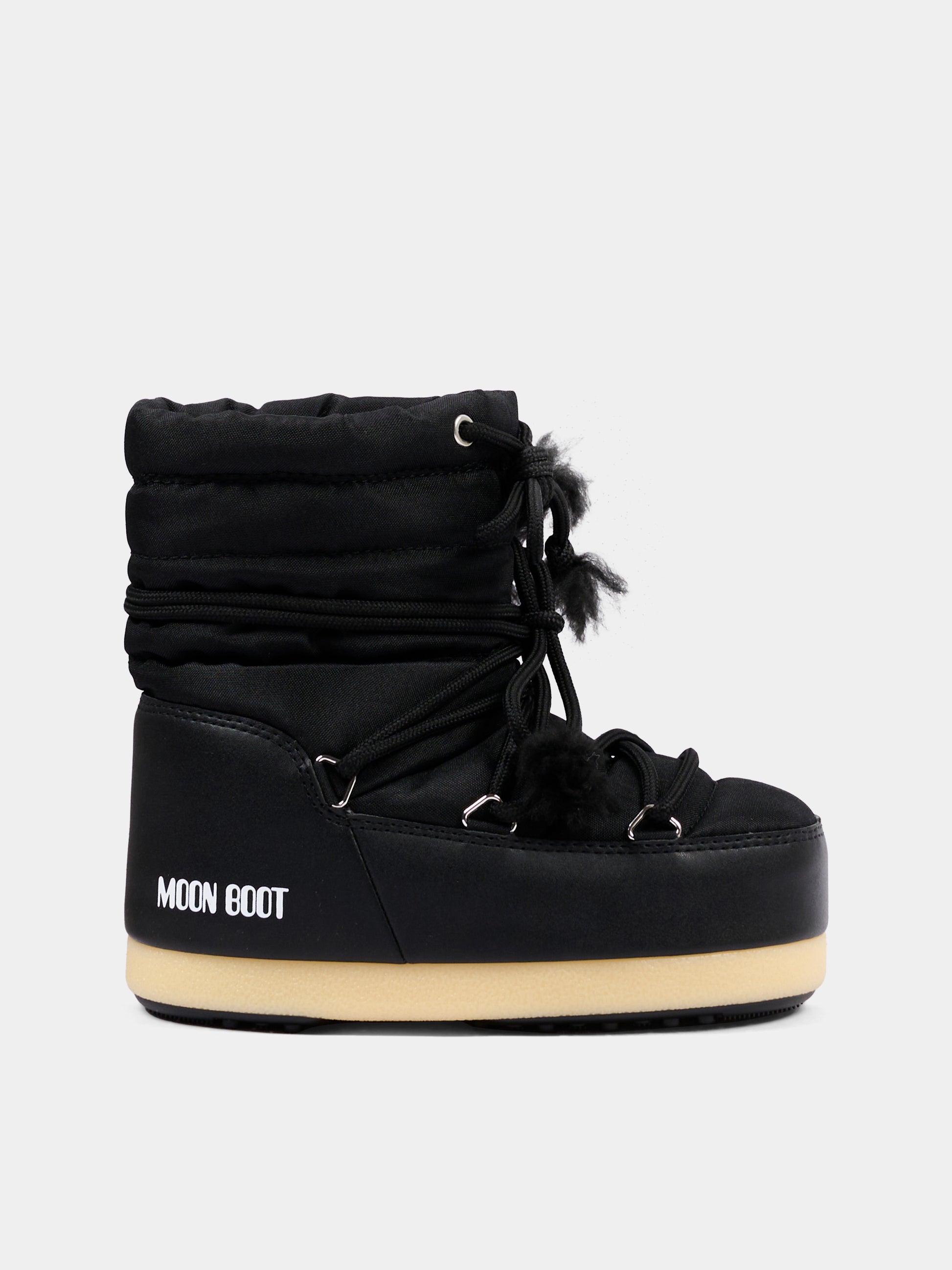Stivali neve neri per bambini con logo,Moon Boot,80D1470010 N001