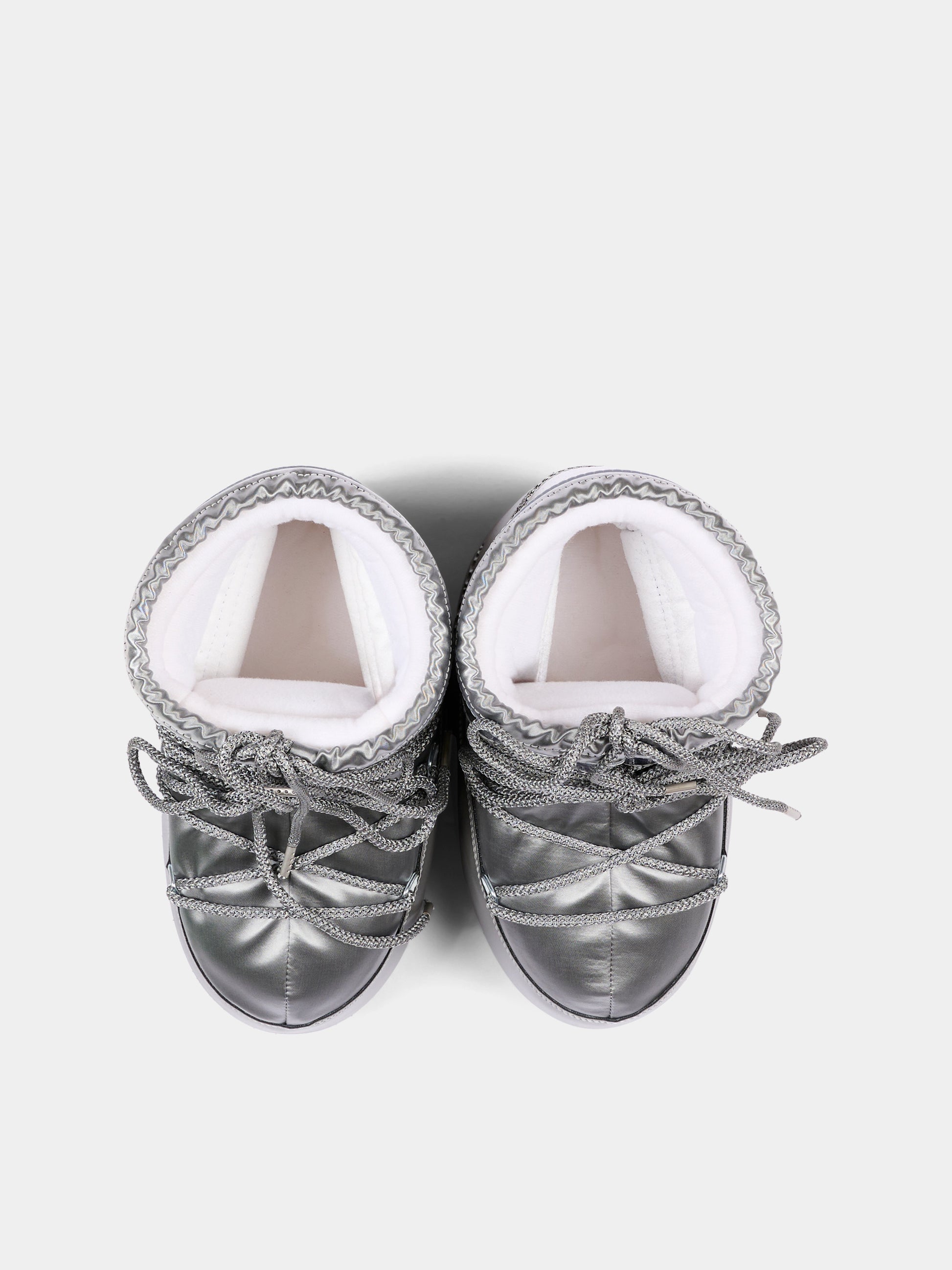 Stivali neve argento per bambina con logo,Moon Boot,80D1409350 H001