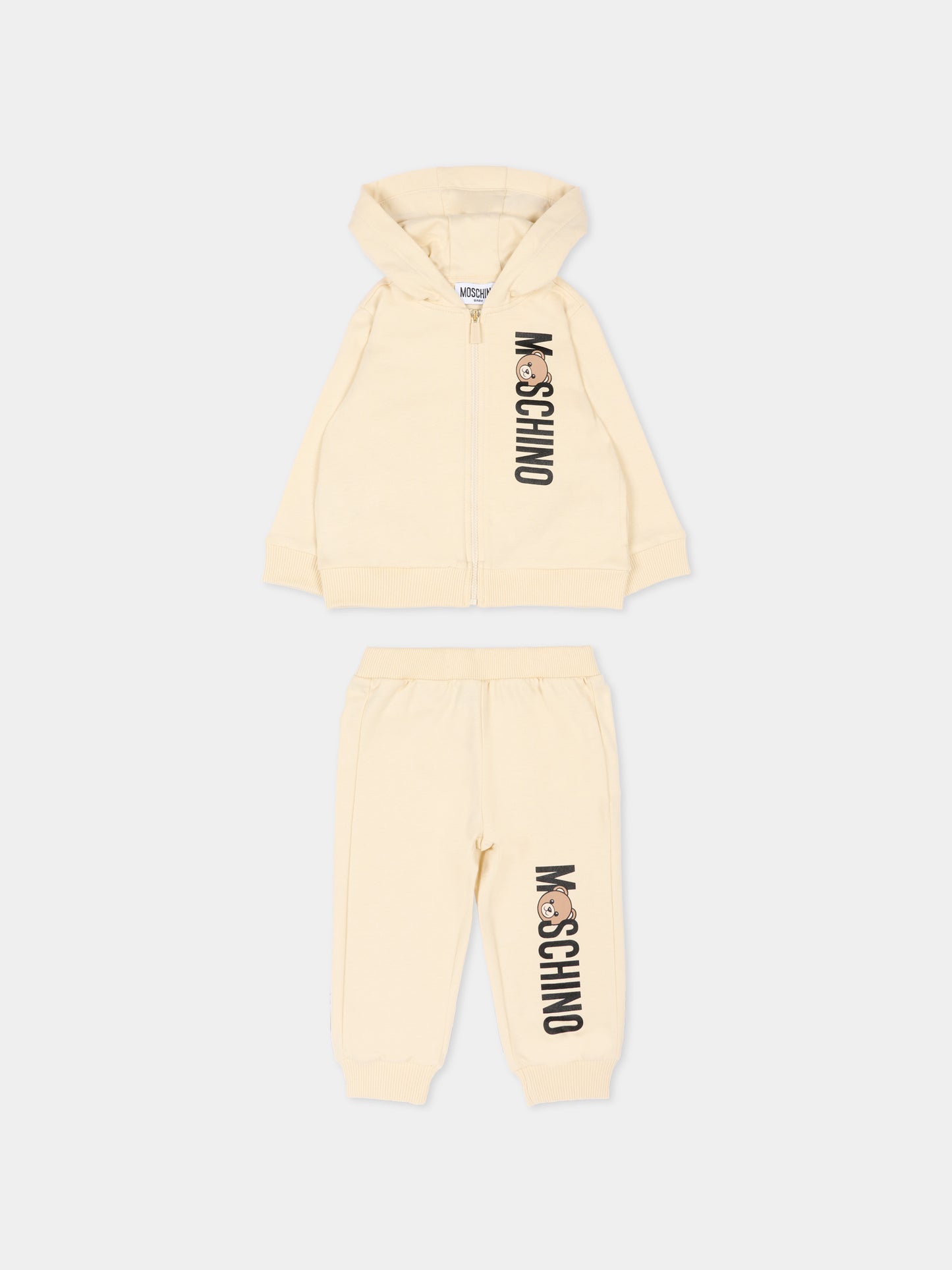 Completo sportivo beige per neonati con logo,Moschino Kids,MUK05D LCA63 20404