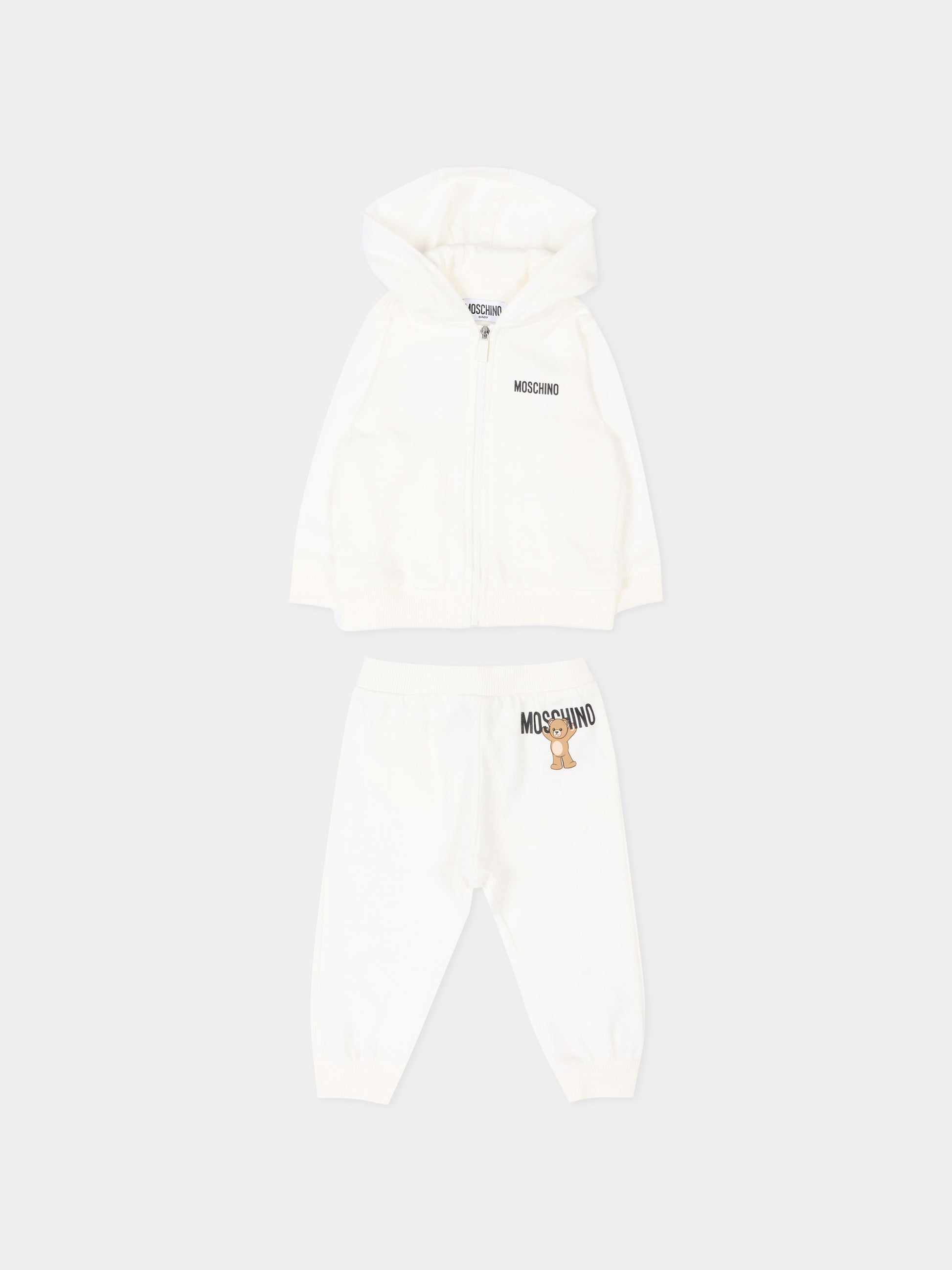 Completo sportivo avorio per neonati con Teddy Bear,Moschino Kids,MUK05G LCA40 10063