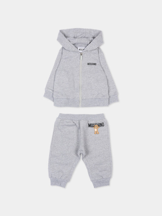 Completo sportivo grigio per neonati con Teddy Bear,Moschino Kids,MUK05G LCA40 60901