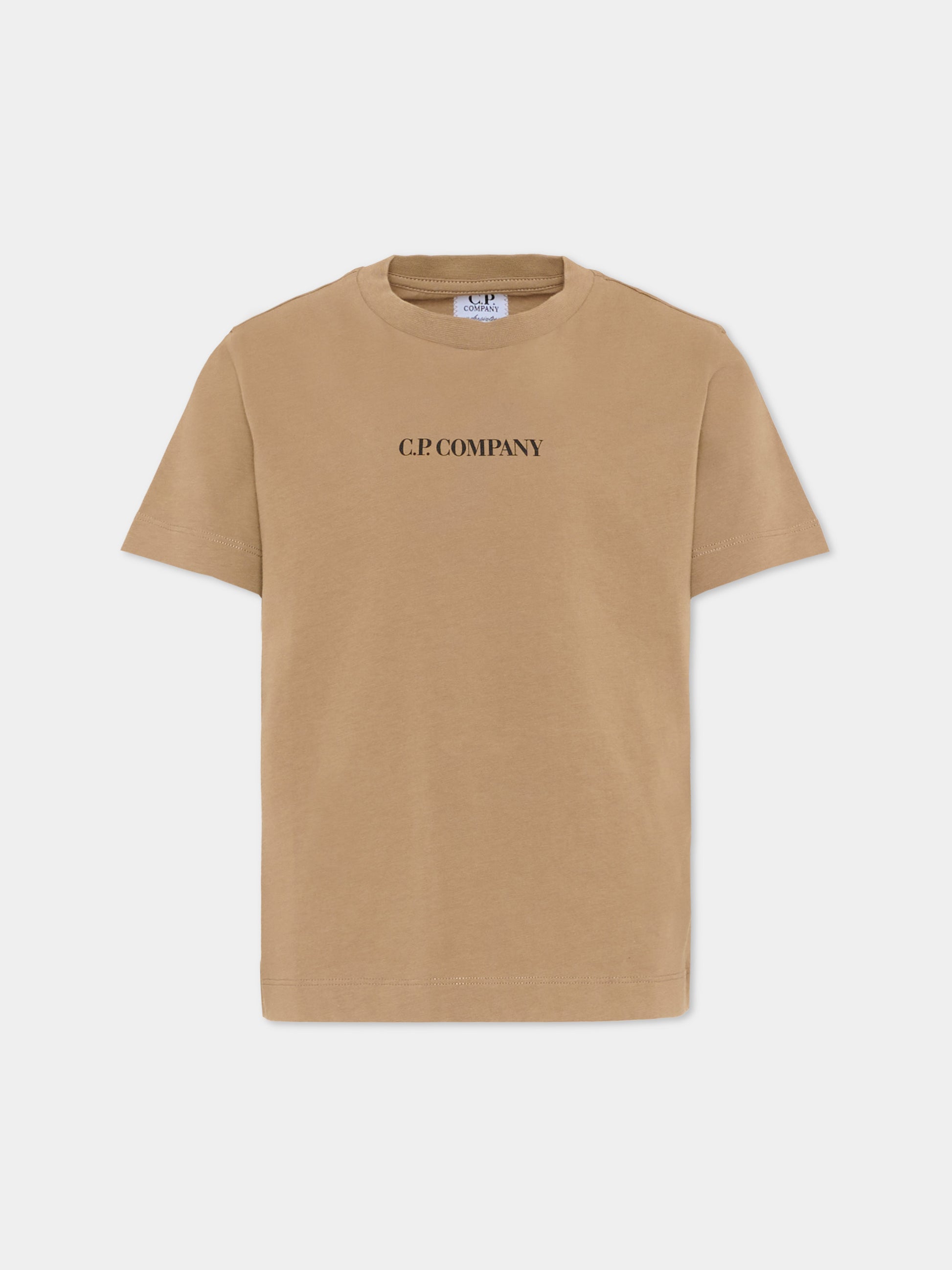 T-Shirt beige per bambino con logo,C. P. Company,CRM00L LAA17 20273