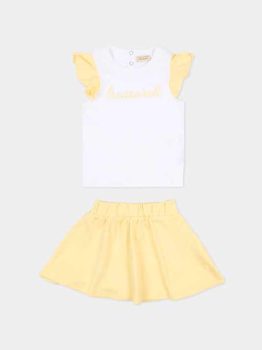 Completo sportivo bianco per neonata con logo,Trussardi Junior,TIP26022CJ WHITE YELLOW