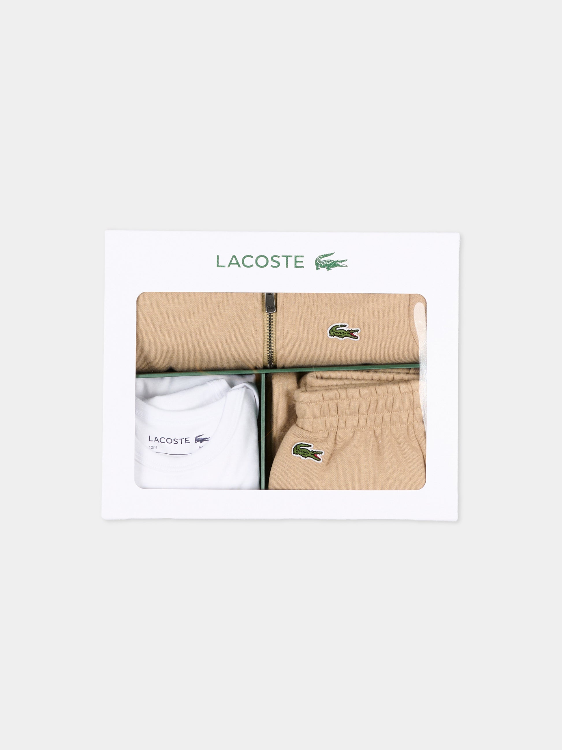 Completo sportivo lungo beige per neonato con logo,Lacoste,7192 02S