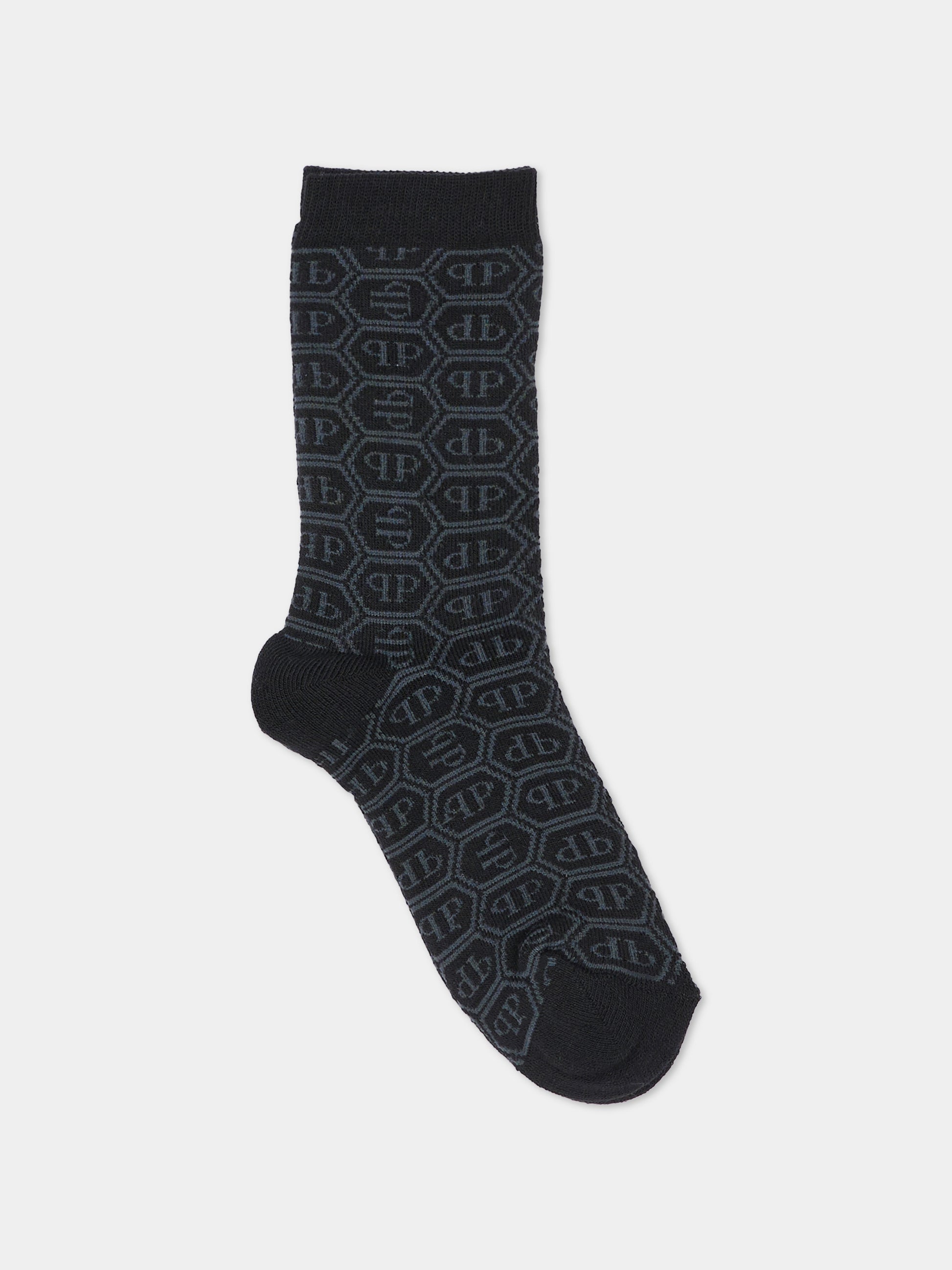 Calze nere per bambino con monogram,Philipp Plein Junior,F6PHJBSO142 110