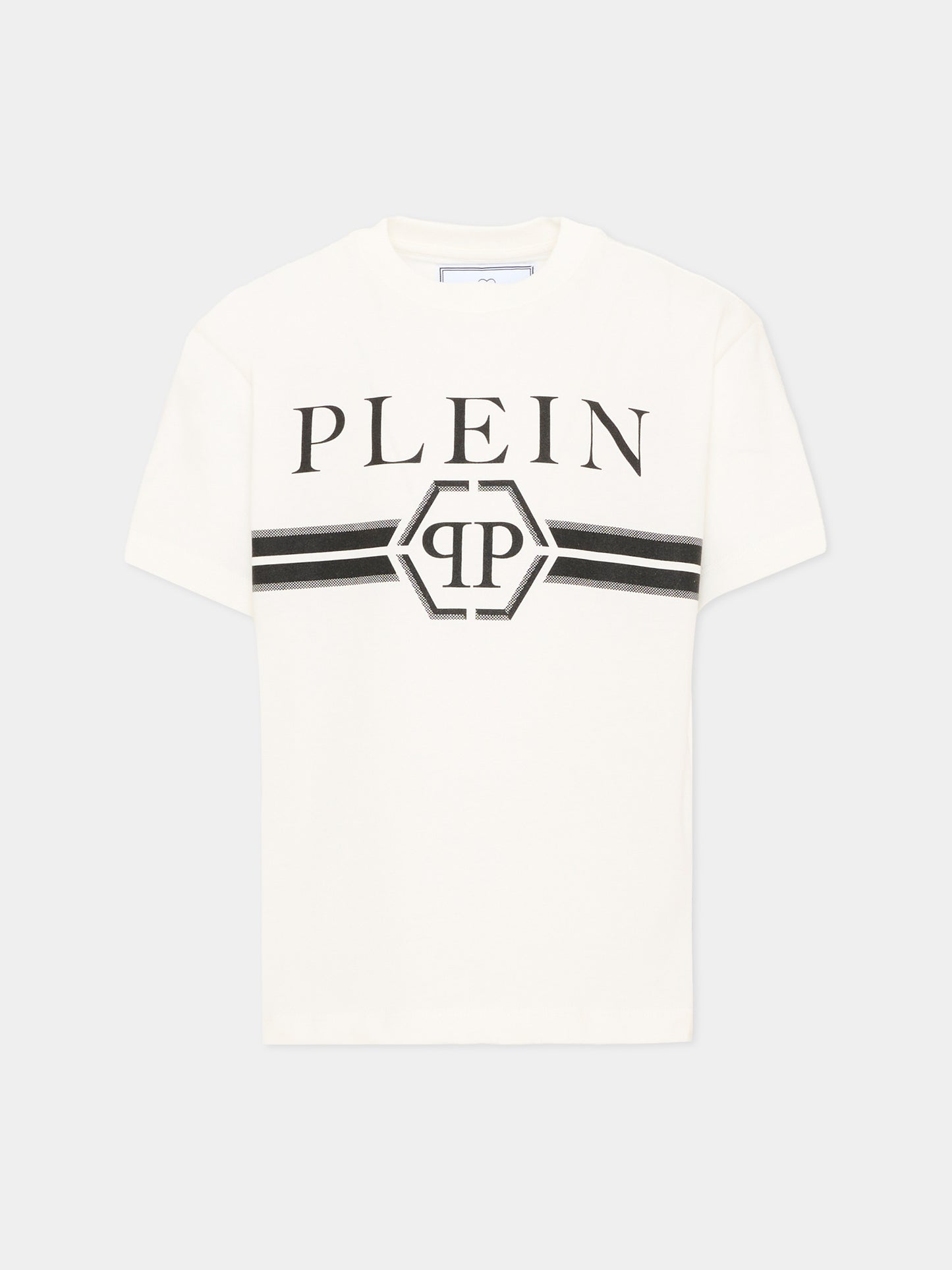 T-Shirt avorio per bambino con logo,Philipp Plein Junior,F6PHJBTH093 002