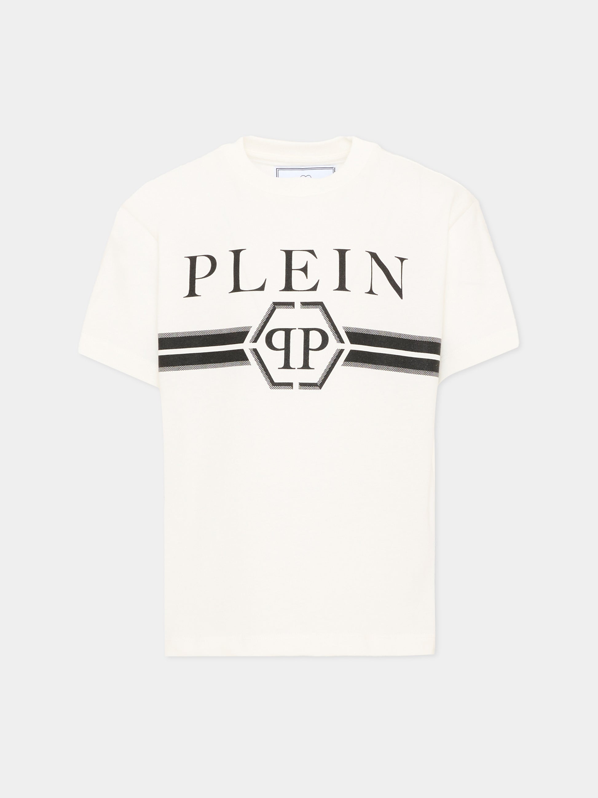 T-Shirt avorio per bambino con logo,Philipp Plein Junior,F6PHJBTH093 002
