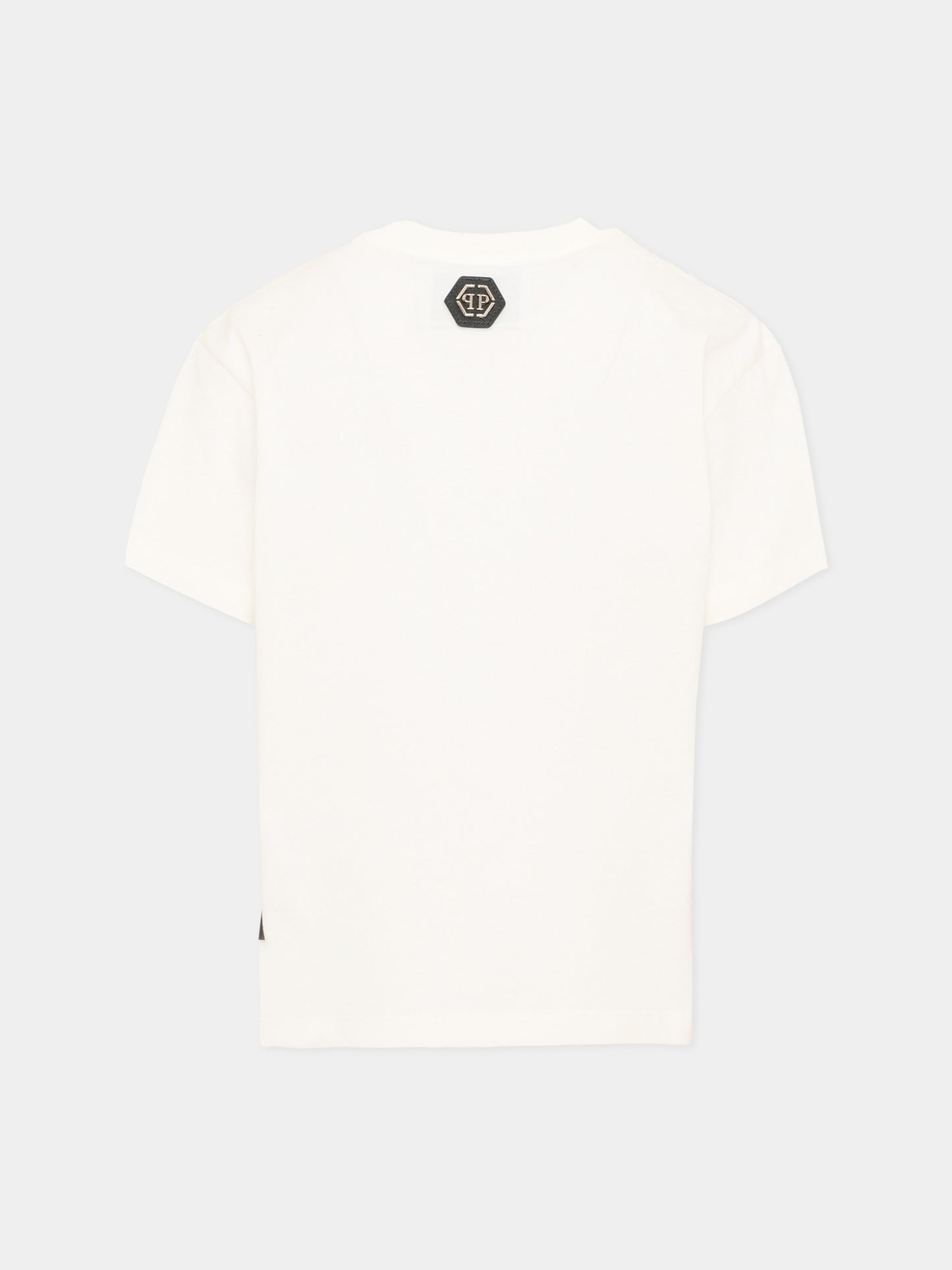 T-Shirt avorio per bambino con logo,Philipp Plein Junior,F6PHJBTH093 002