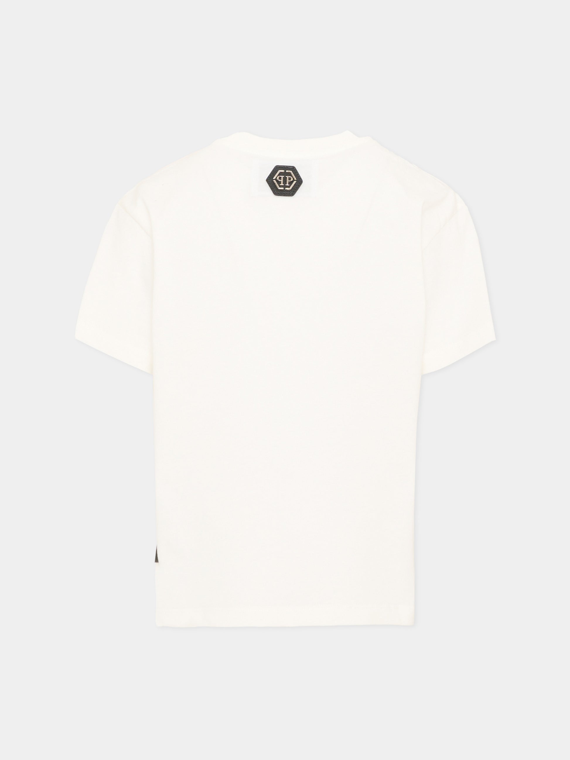 T-Shirt avorio per bambino con logo,Philipp Plein Junior,F6PHJBTH093 002