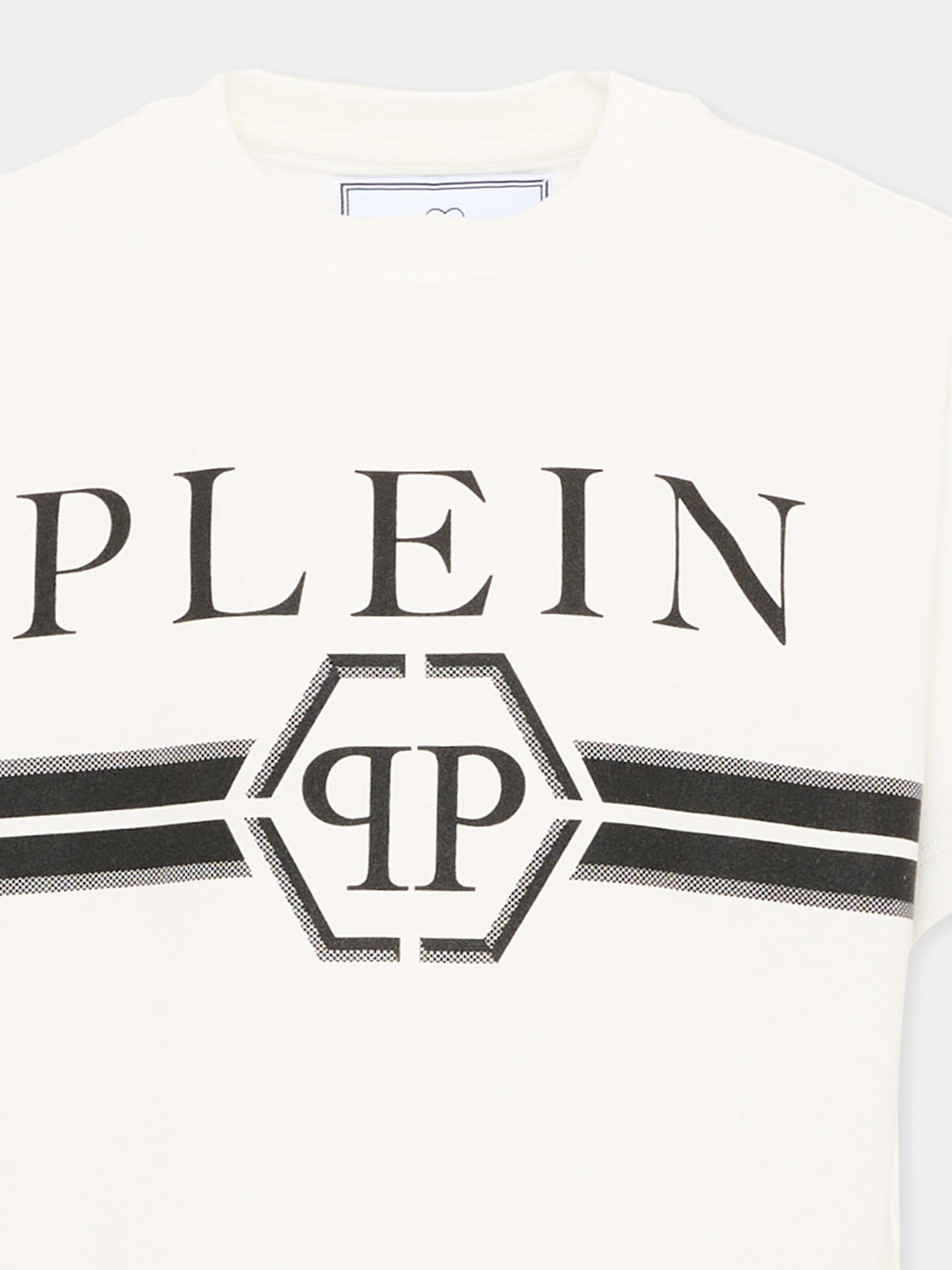 T-Shirt avorio per bambino con logo,Philipp Plein Junior,F6PHJBTH093 002