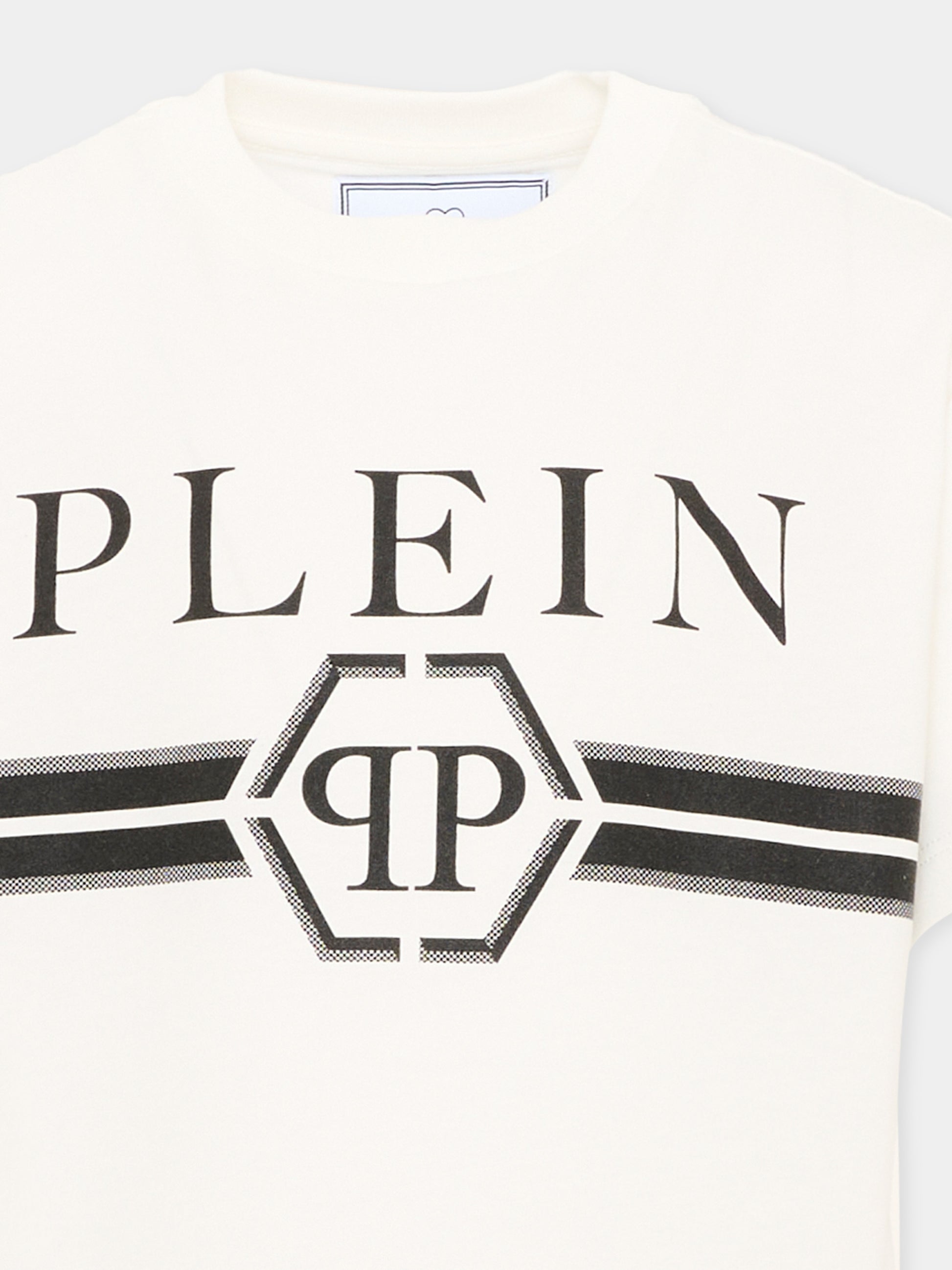 T-Shirt avorio per bambino con logo,Philipp Plein Junior,F6PHJBTH093 002