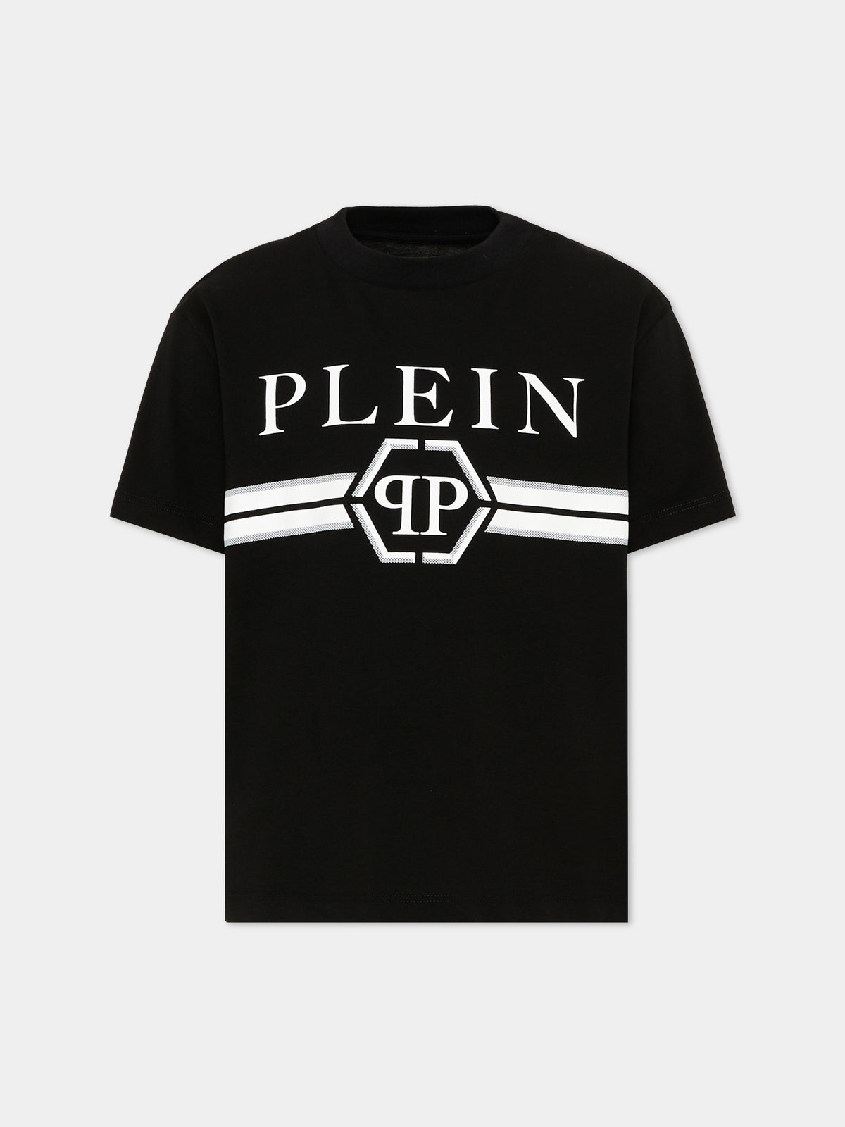 T-Shirt nera per bambino con logo,Philipp Plein Junior,F6PHJBTH093 110