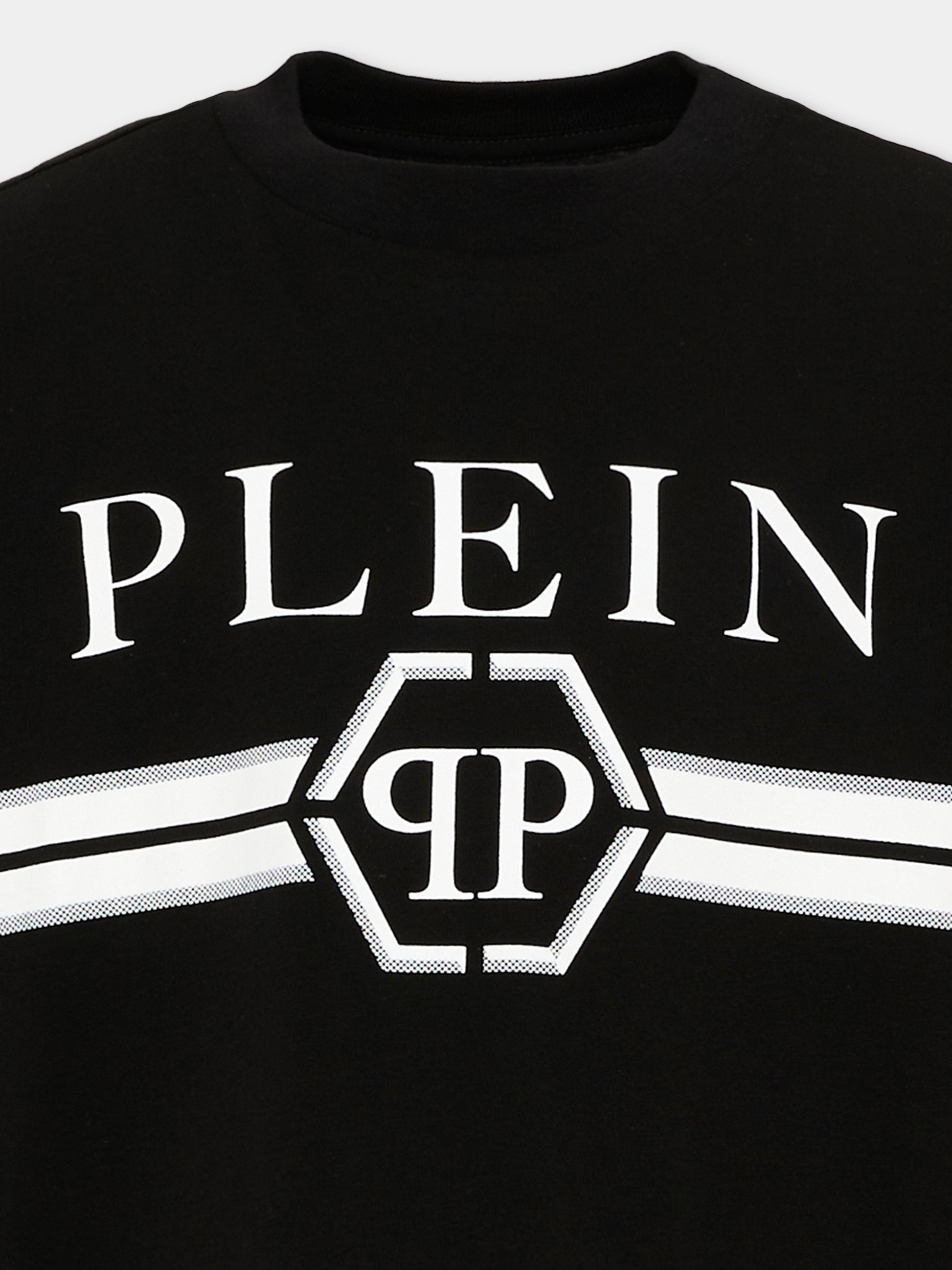 T-Shirt nera per bambino con logo,Philipp Plein Junior,F6PHJBTH094 110