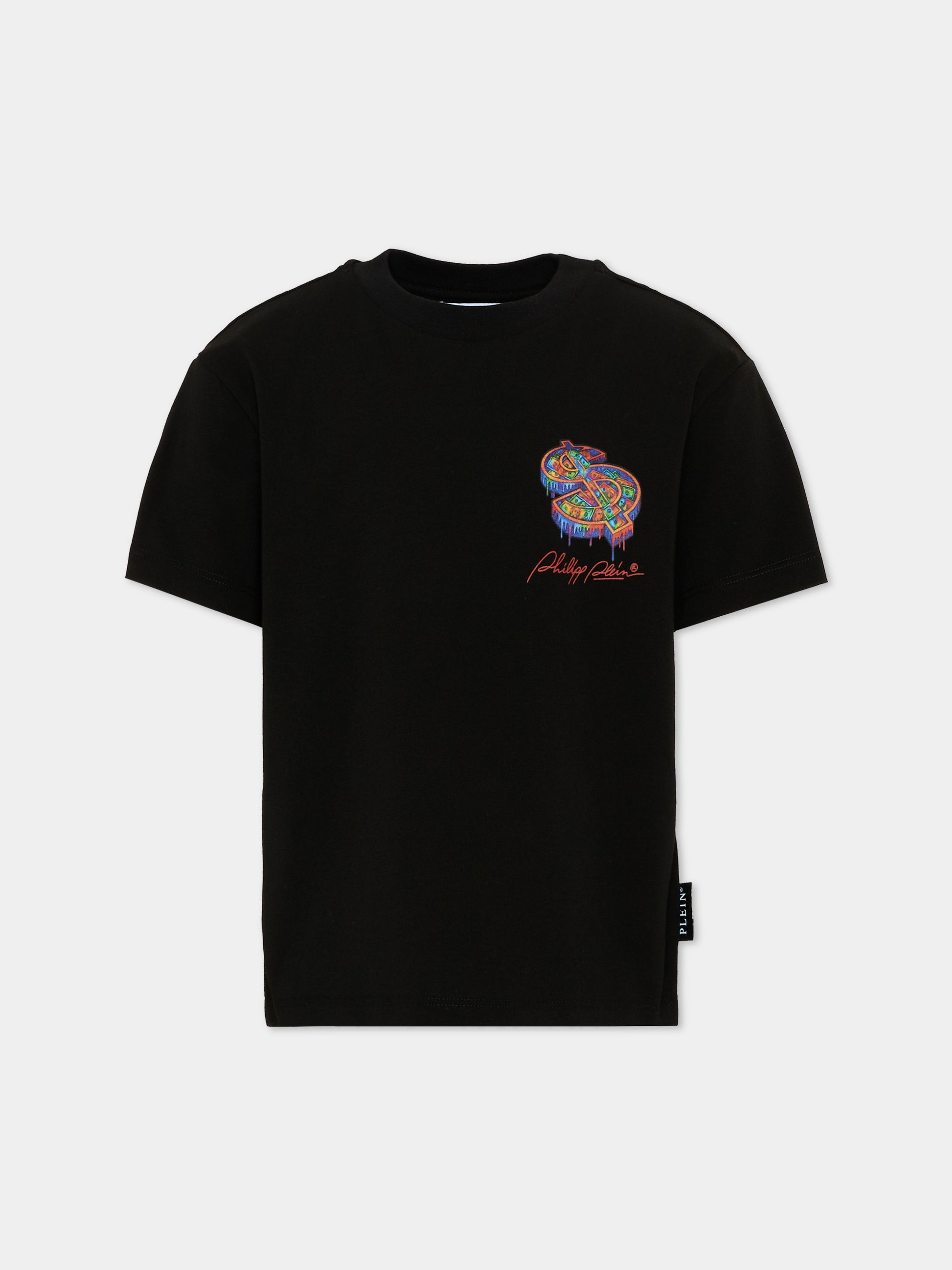 T-Shirt nera per bambino con logo,Philipp Plein Junior,F6PHJBTH106 110