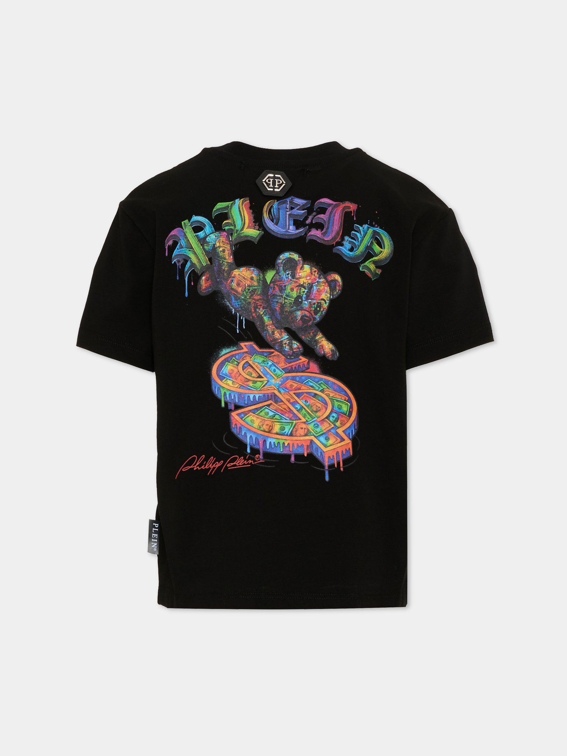 T-Shirt nera per bambino con logo,Philipp Plein Junior,F6PHJBTH106 110