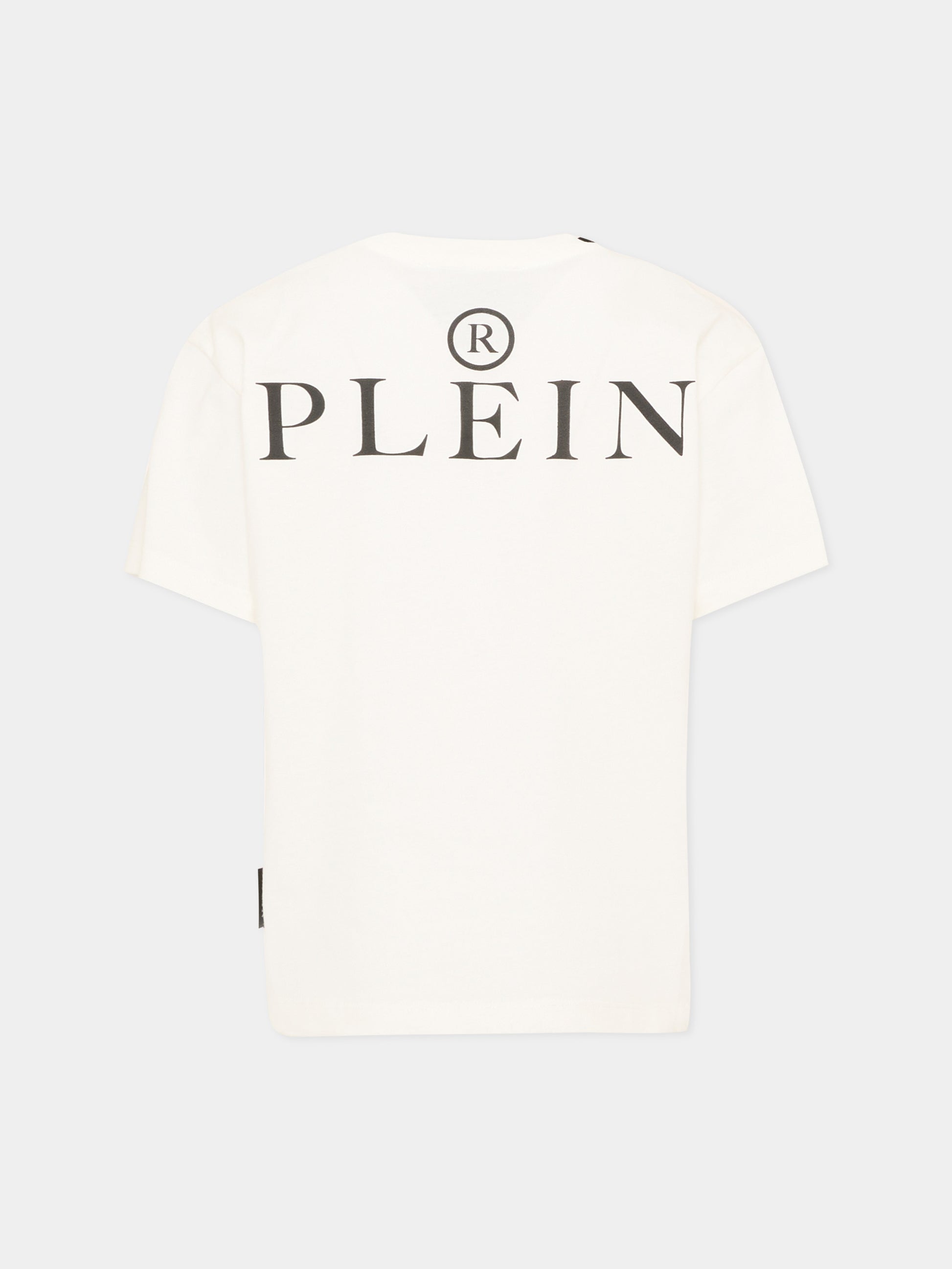 T-Shirt avorio per bambino con logo,Philipp Plein Junior,F6PHJBTH157 002