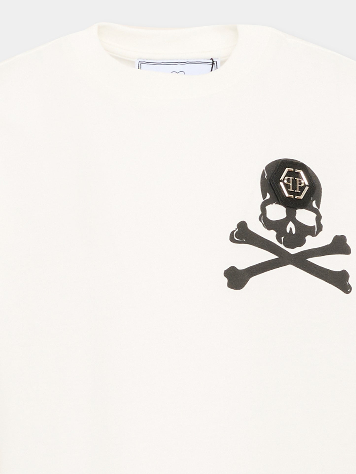 T-Shirt avorio per bambino con logo,Philipp Plein Junior,F6PHJBTH157 002