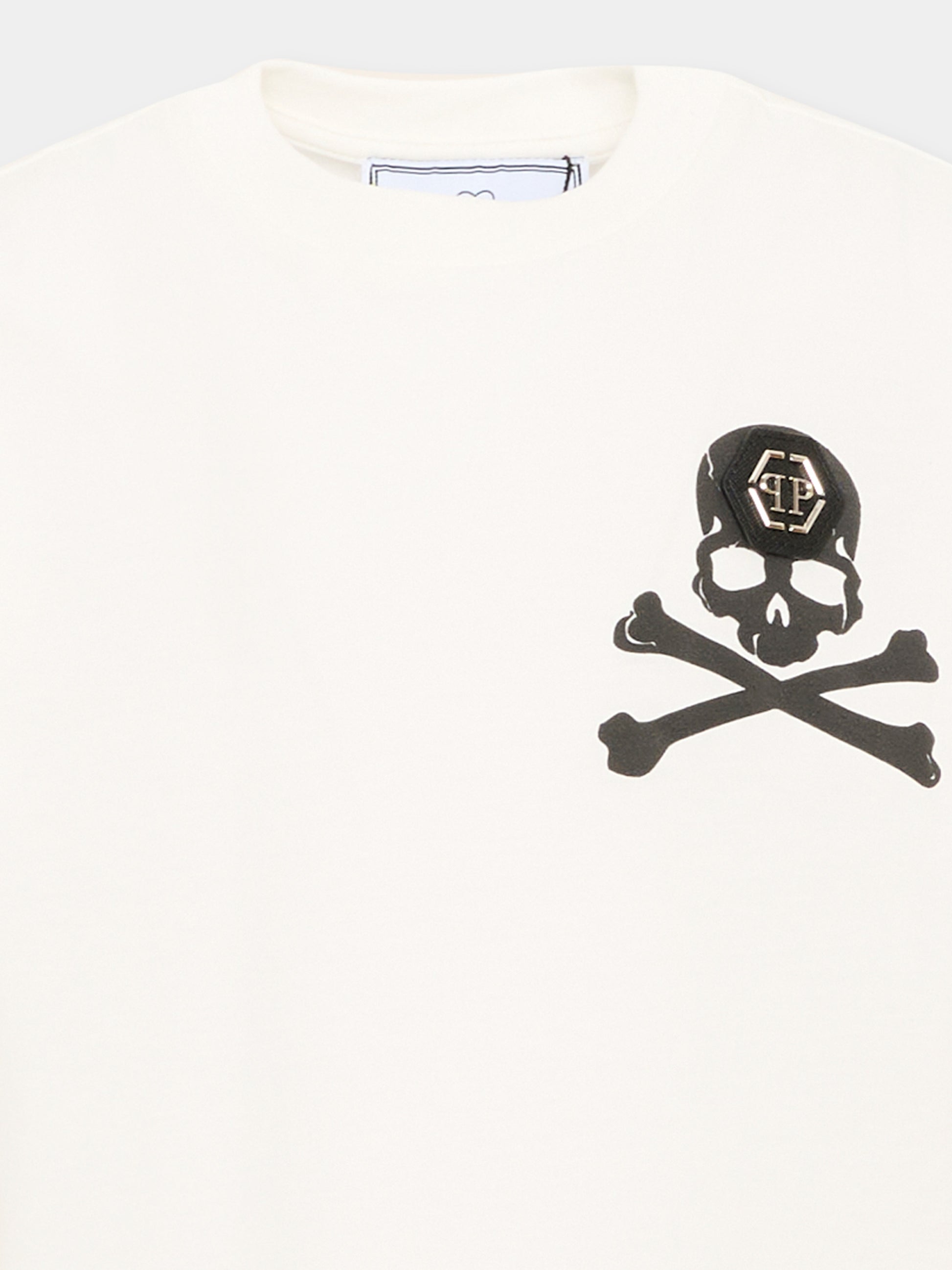 T-Shirt avorio per bambino con logo,Philipp Plein Junior,F6PHJBTH157 002