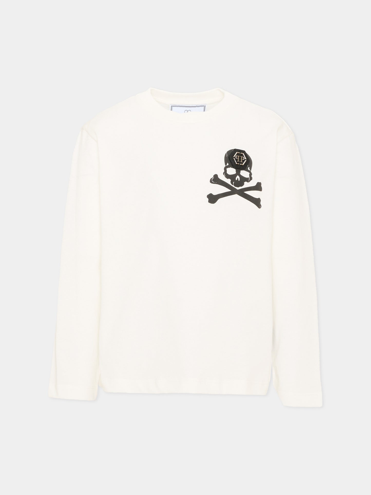 T-Shirt avorio per bambino con logo,Philipp Plein Junior,F6PHJBTH168 002